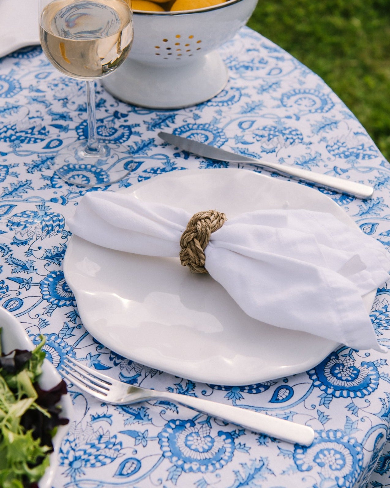 Suzana Blockprint Tablecloth 90" Round - Addison West