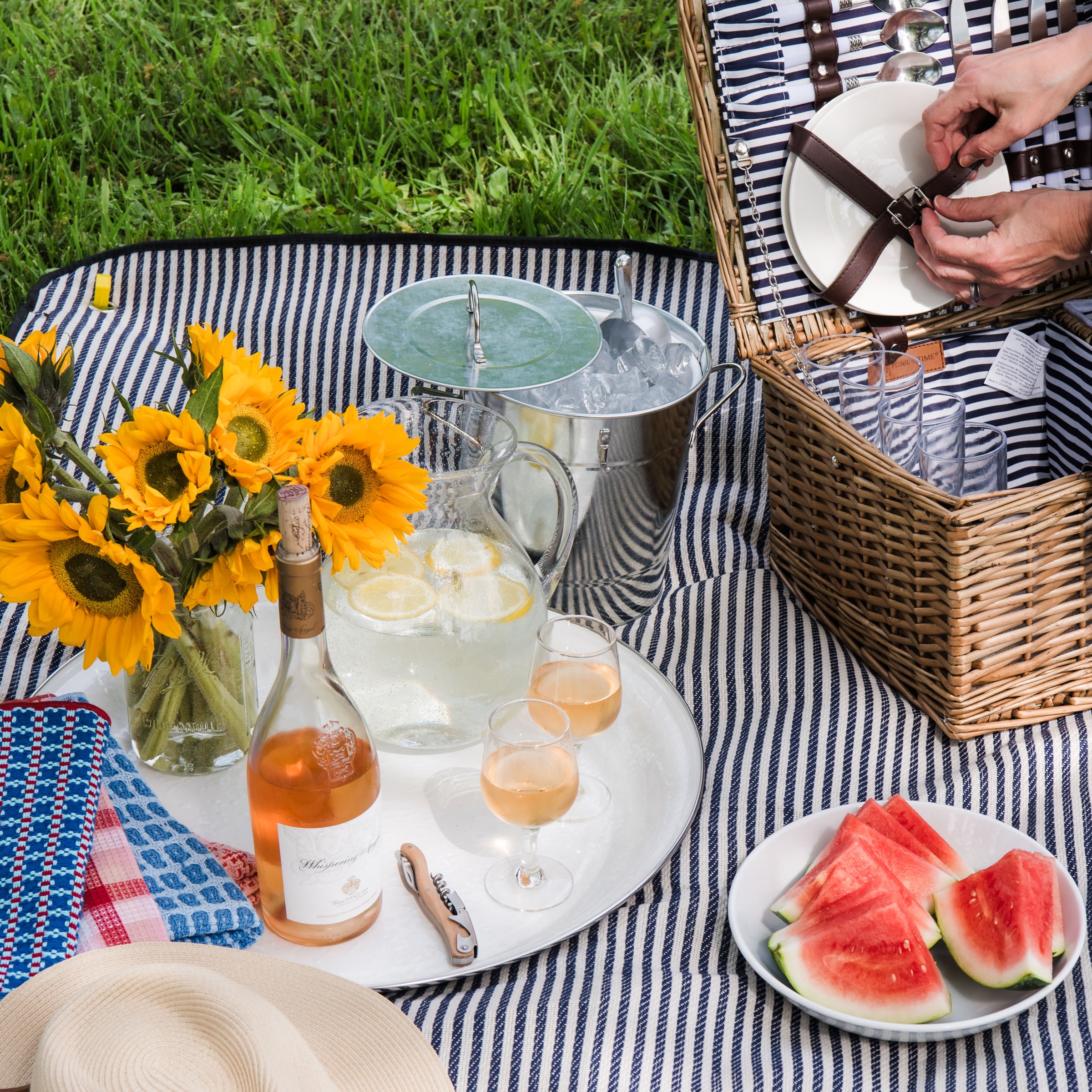 White Enamelware Tray on a picnic blanket at Addison West