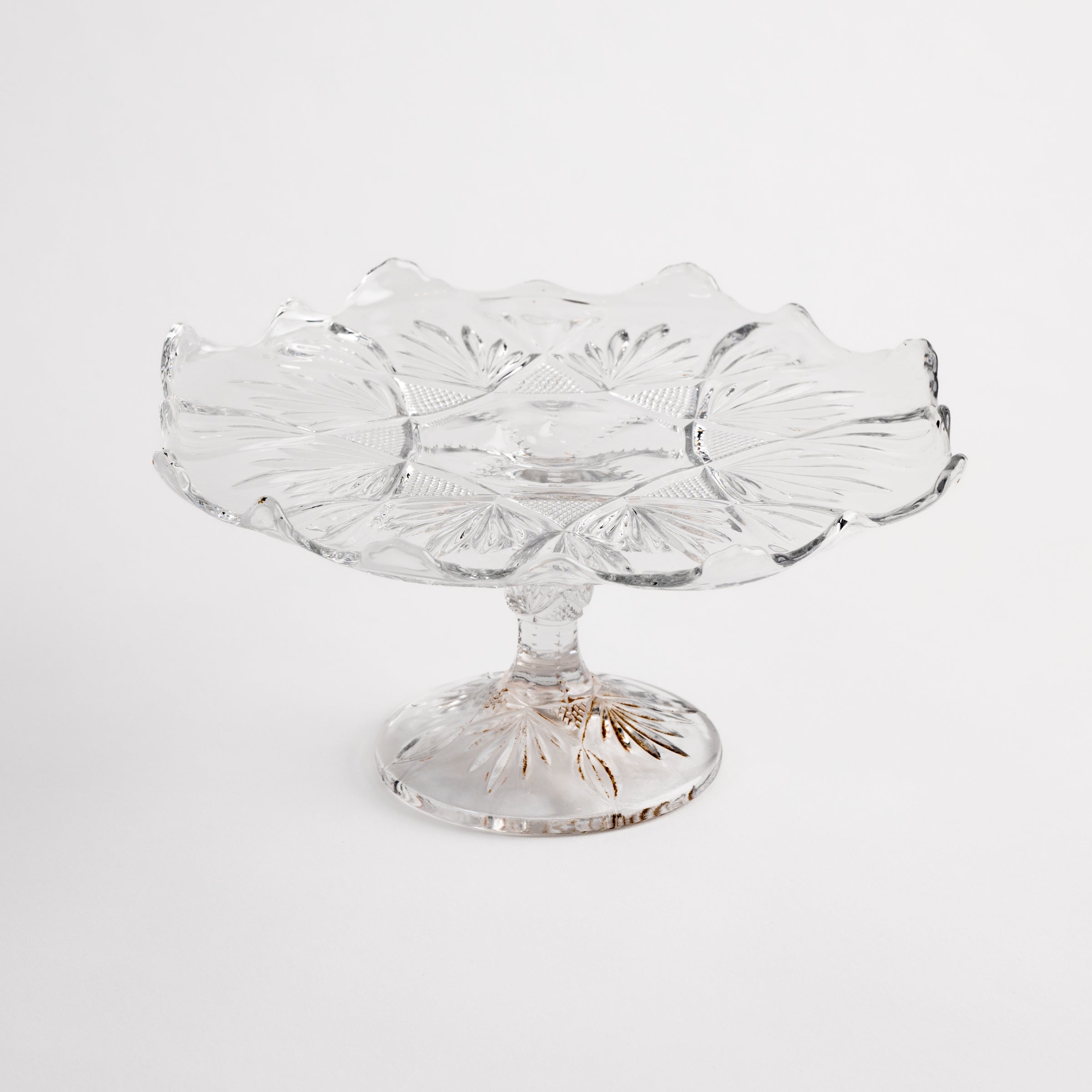 Vintage Glass Cake Stand on a white background at Addison West