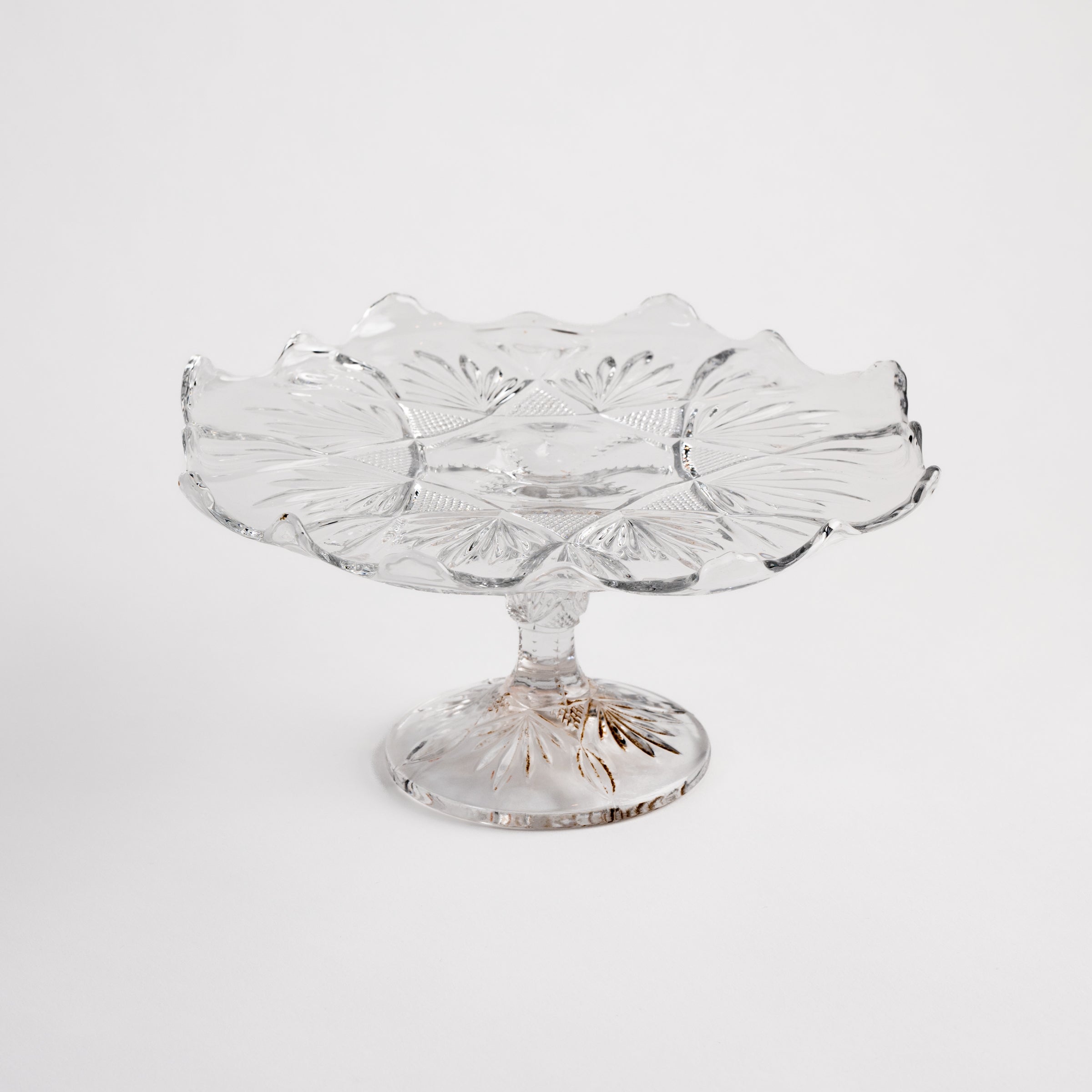 Vintage Glass Cake Stand on a white background at Addison West