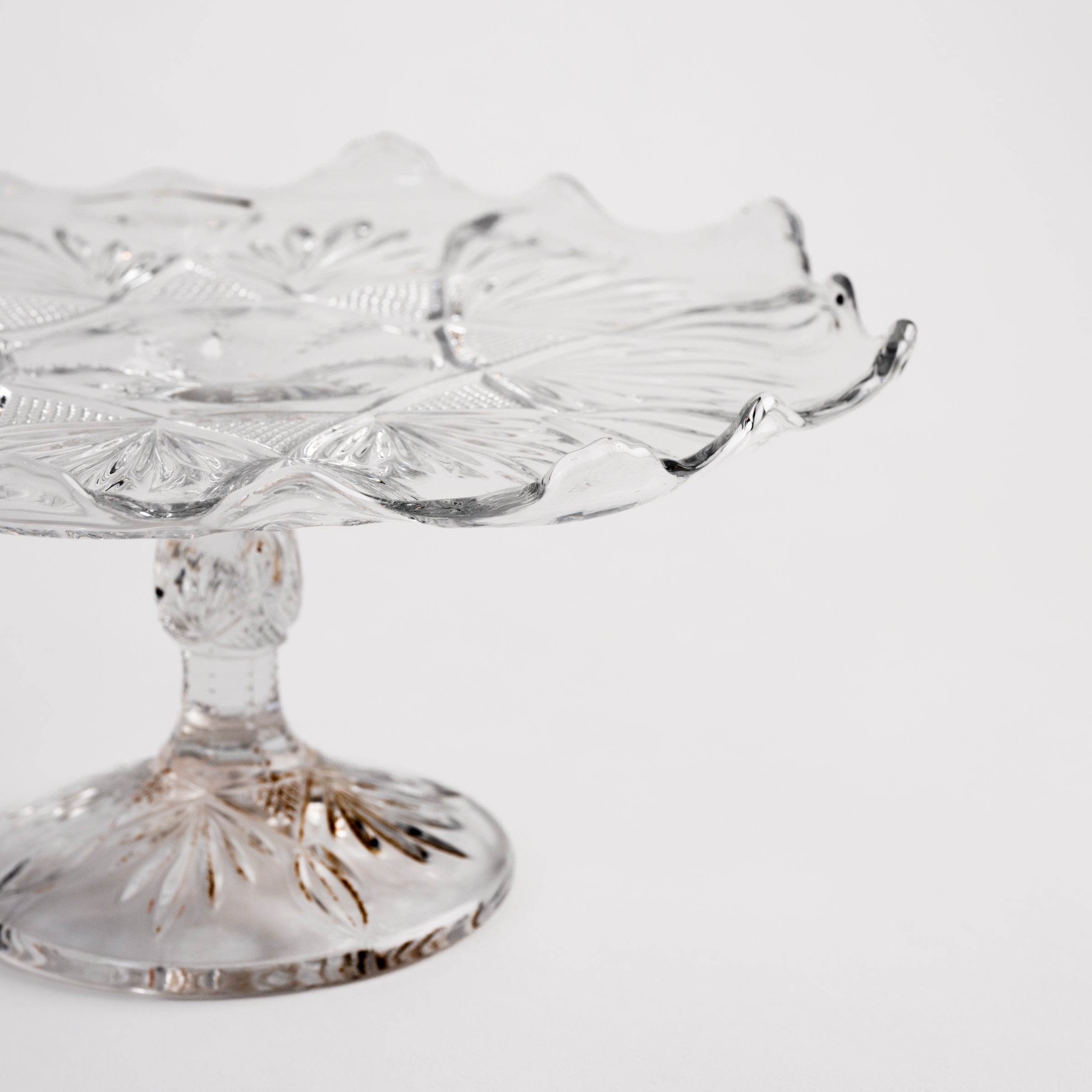 Vintage Glass Cake Stand on a white background at Addison West