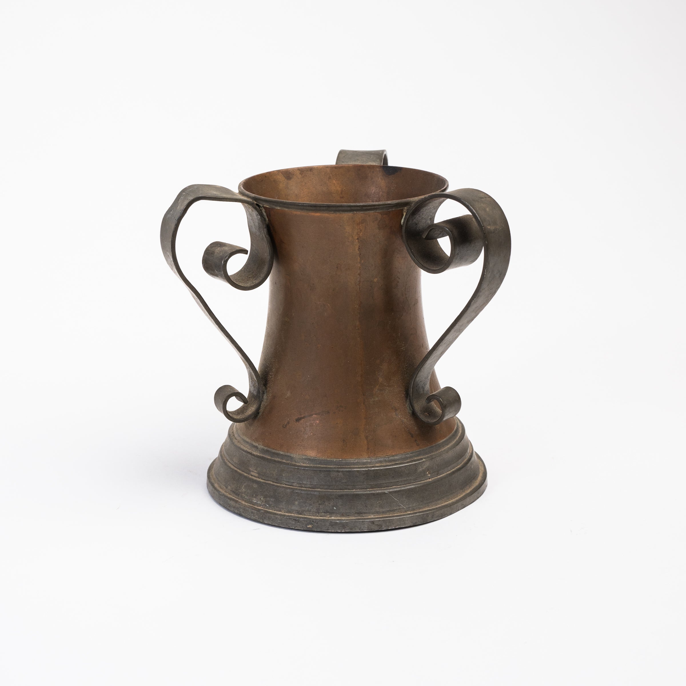 Vintage Copper and Pewter Handled Vessel on a white background at Addison West
