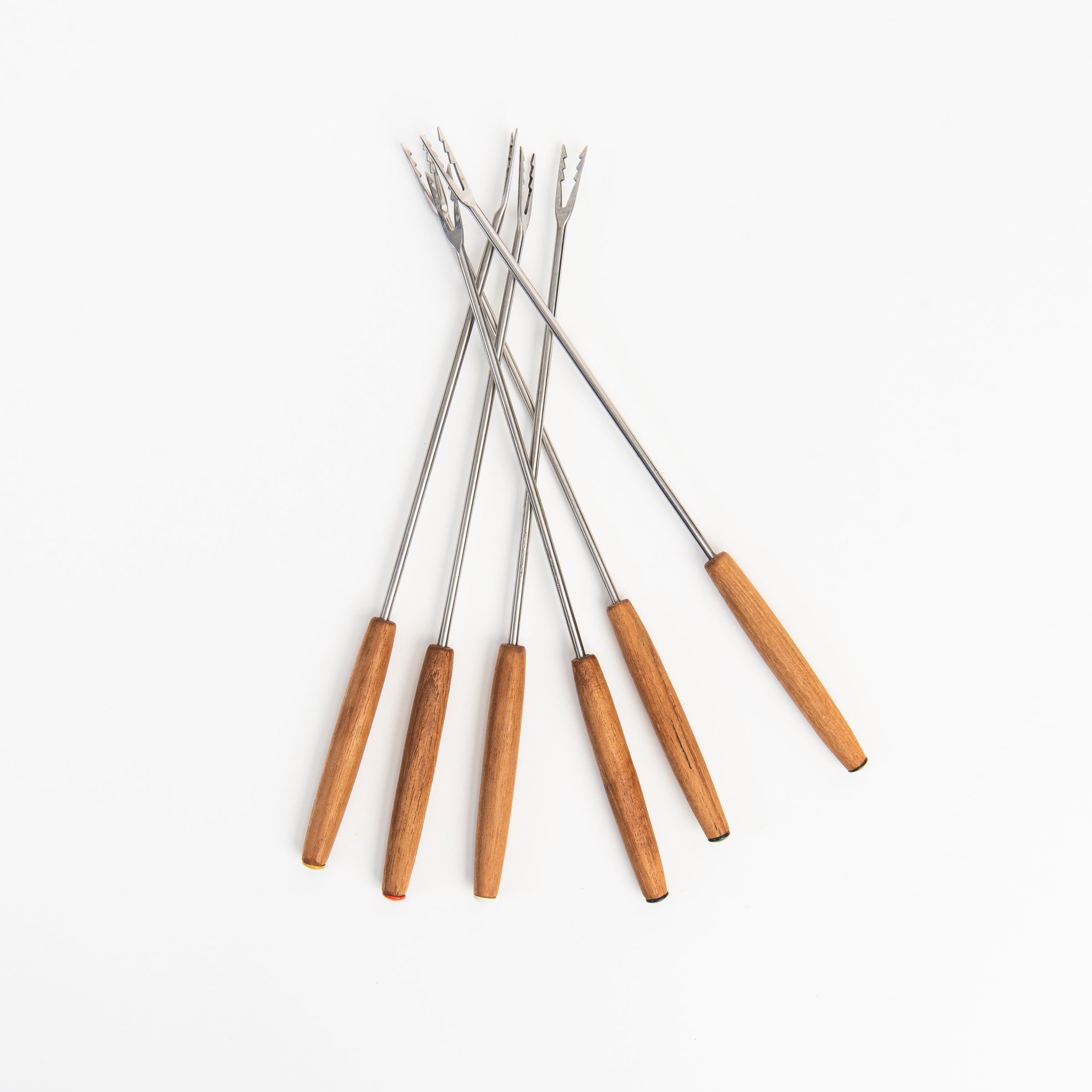 Vintage Teak Fondue Forks on a white background at Addison West