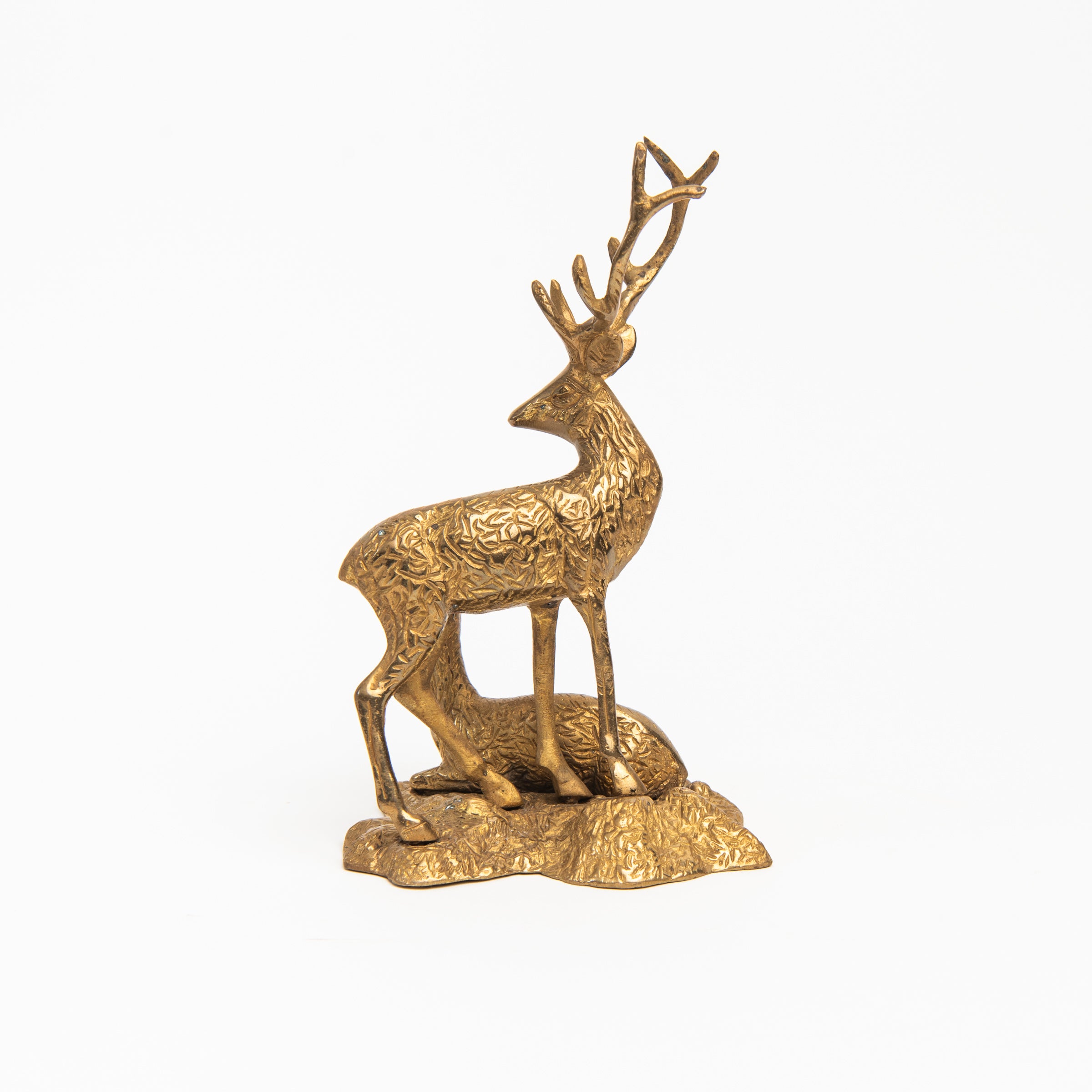 Vintage Patinaed Brass Buck and Doe on a white background at Addison West