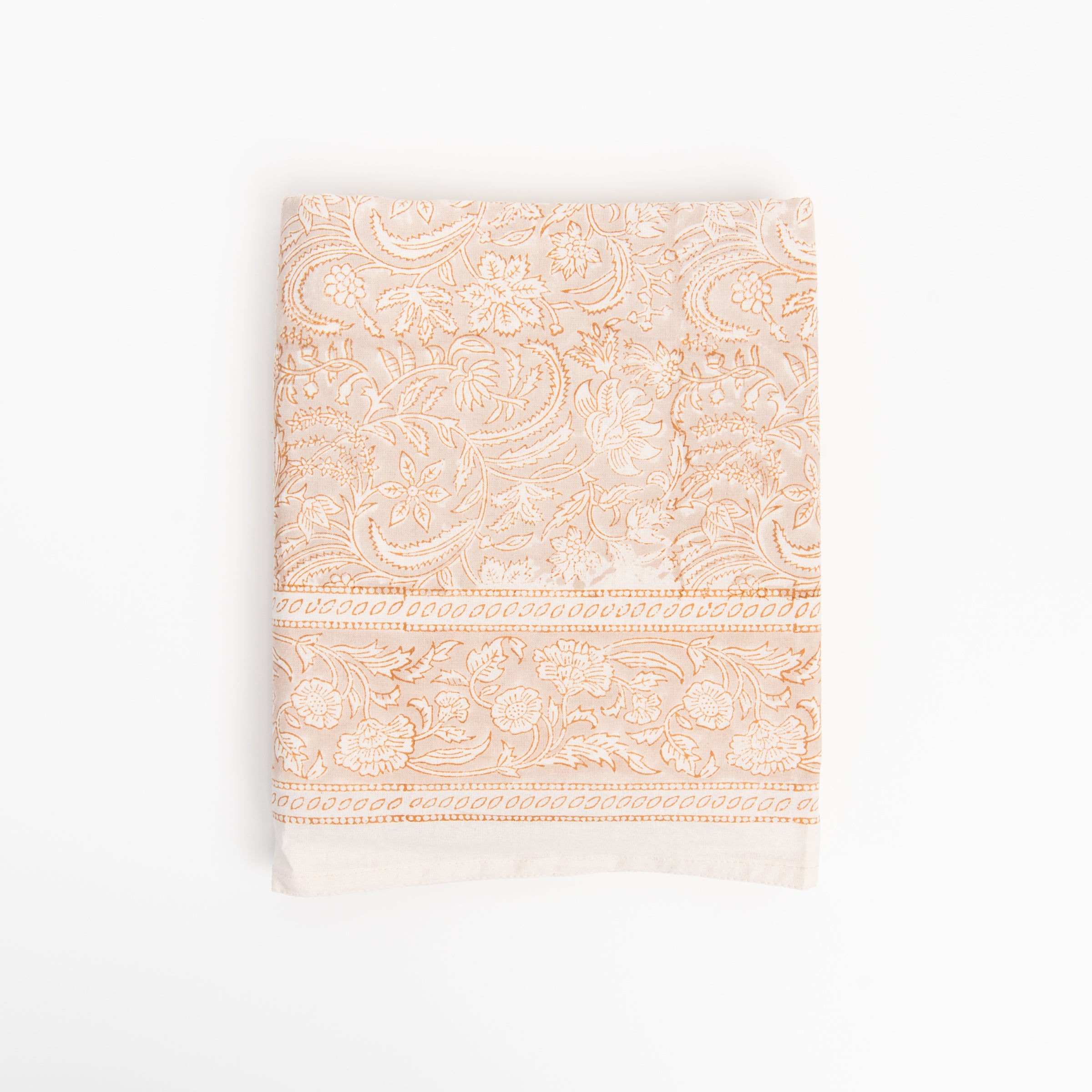 Clementine Block Print Tablecloth on a white background at Addison West