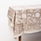 Sable Block Print Tablecloth on a table on a white background at Addison West