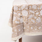 Sable Block Print Tablecloth on a table on a white background at Addison West