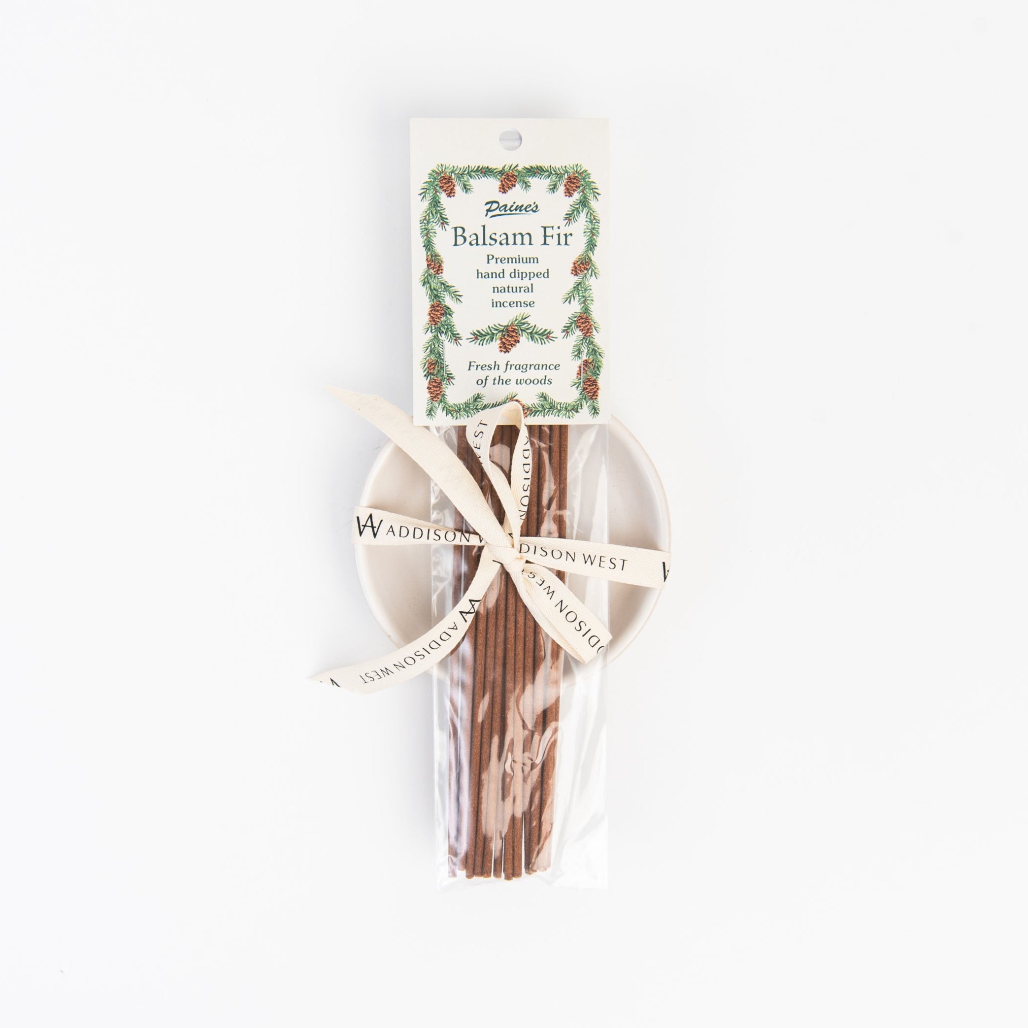 Balsam Fir Incense & Luna Incense Holder on a white background at Addison West