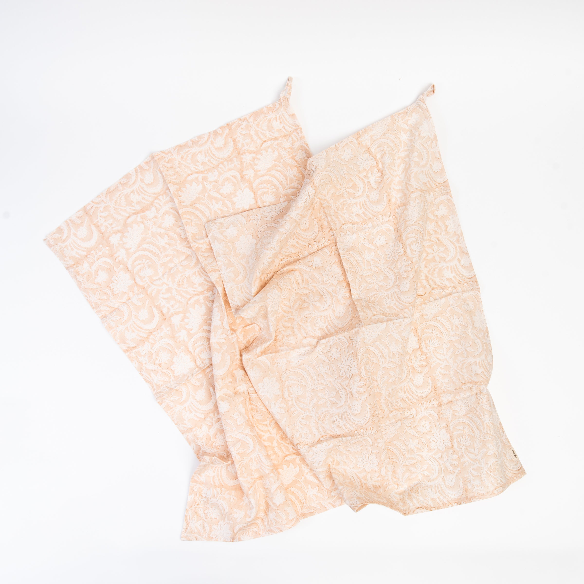 Clementine Block Print Tea Towels, Set of 2 on a white background at Addison West