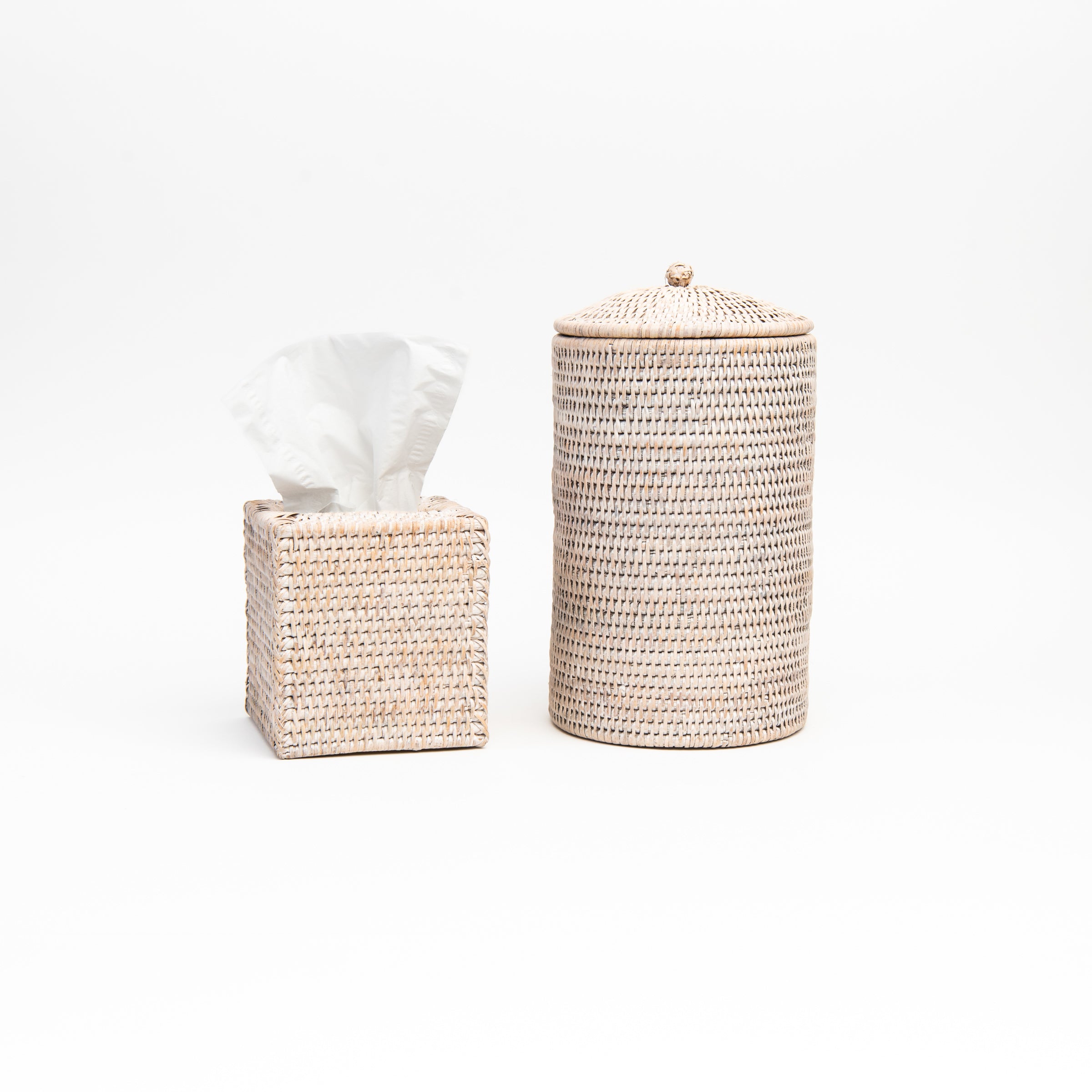 Rattan Toilet Paper Holder in White Wash on a white background at Addison West
