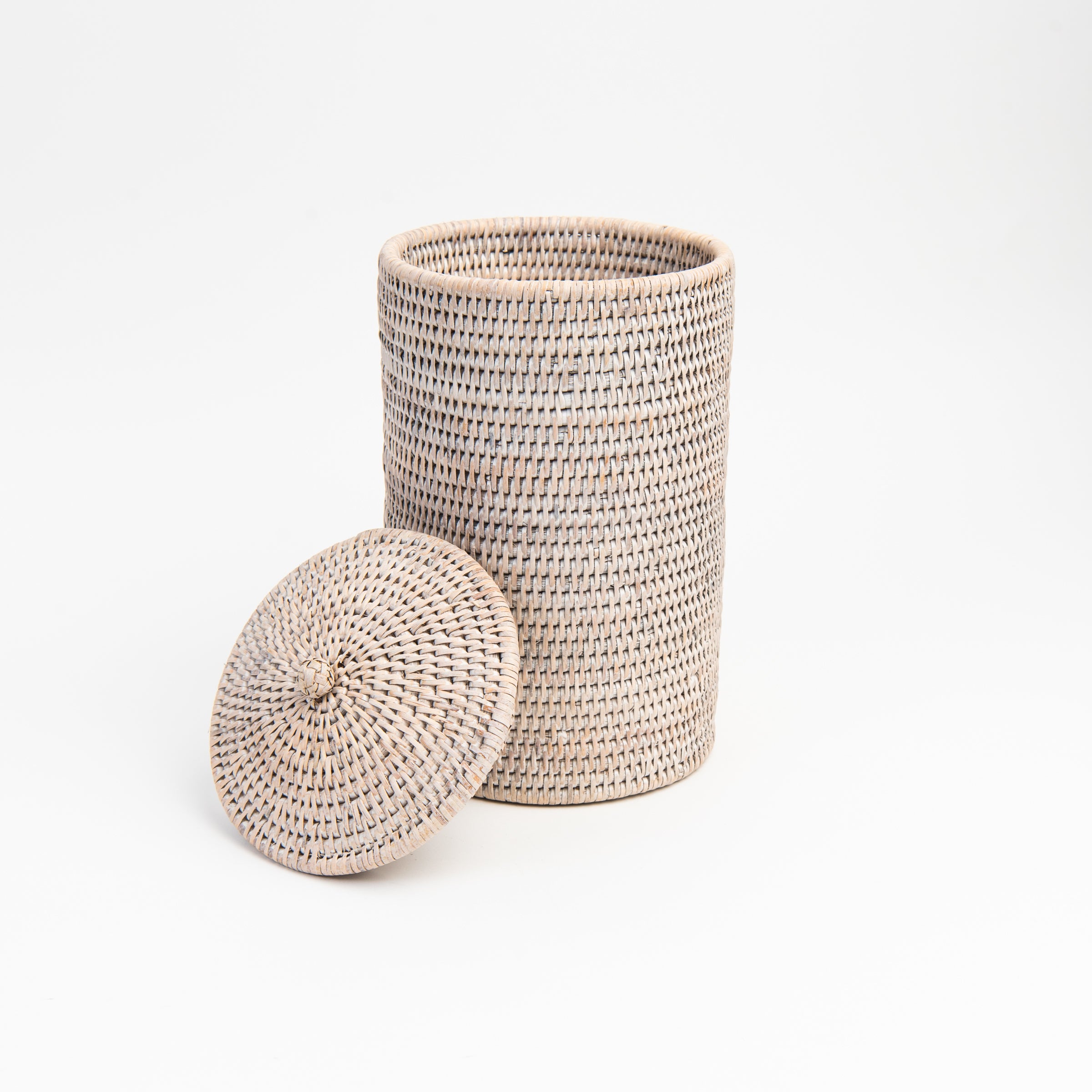 Rattan Toilet Paper Holder in White Wash on a white background at Addison West