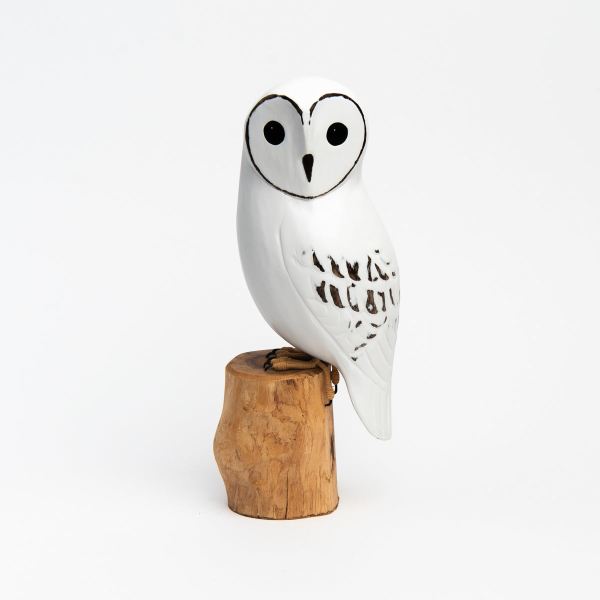 Barn Owl Hand Carved Ornament on a white background at Addison West