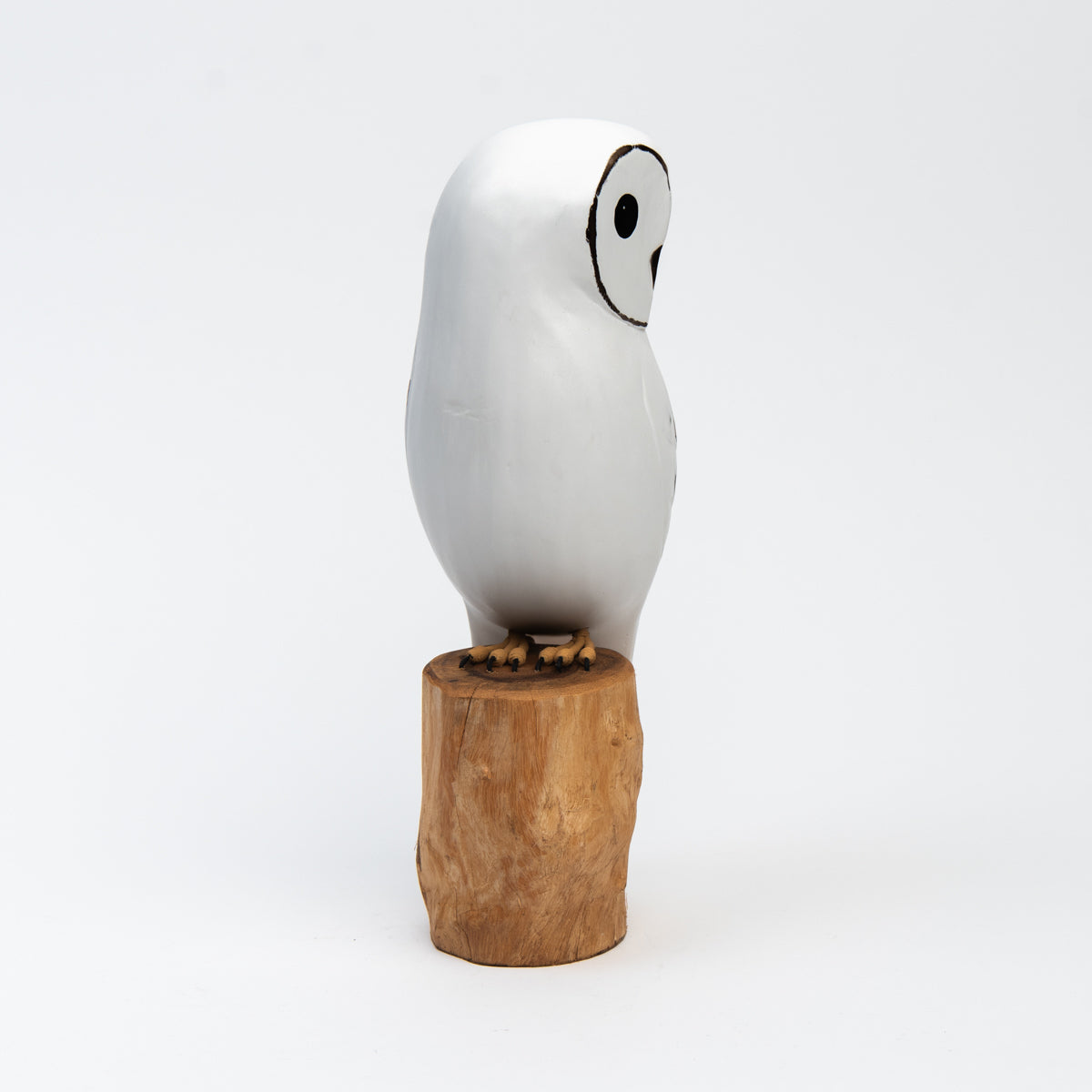 Barn Owl Hand Carved Ornament on a white background at Addison West