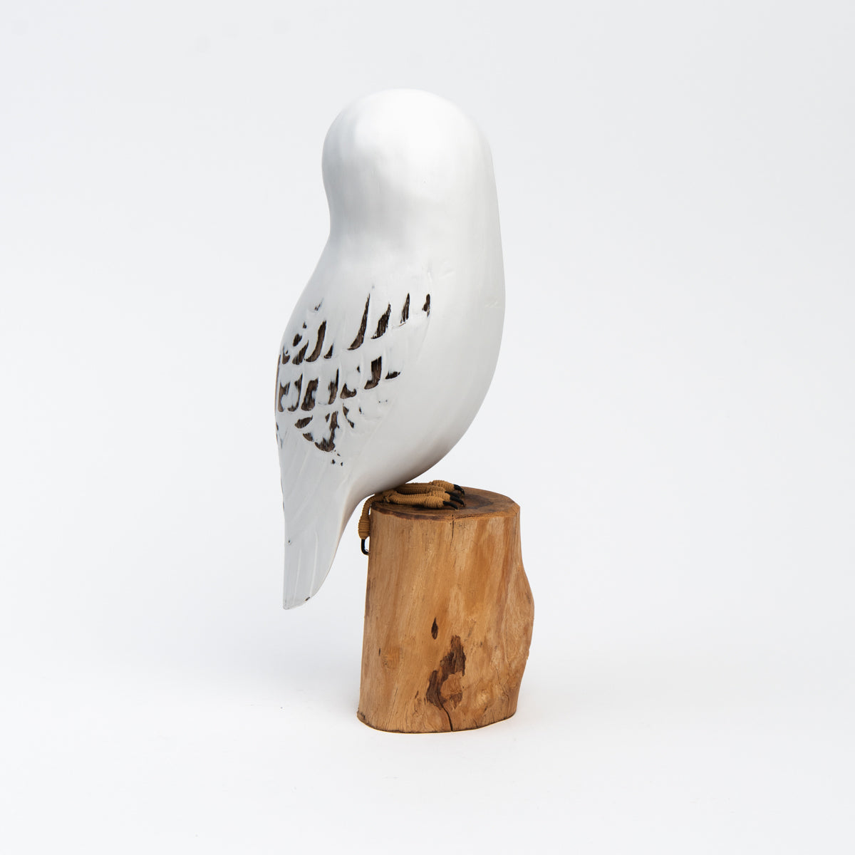 Barn Owl Hand Carved Ornament on a white background at Addison West