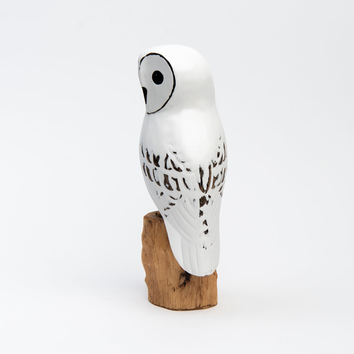 Barn Owl Hand Carved Ornament on a white background at Addison West