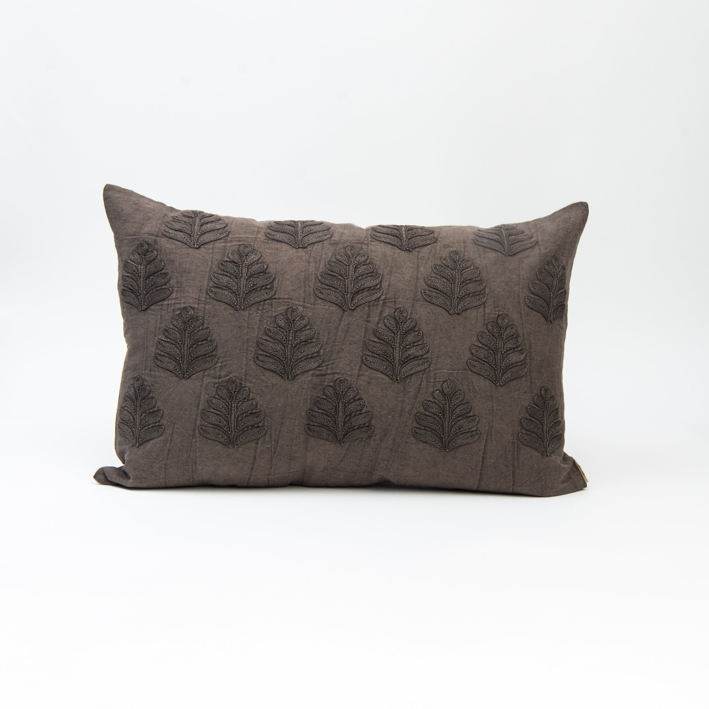 Orchard Pillow in Charcoal, 16"x24" on a white background at Addison West