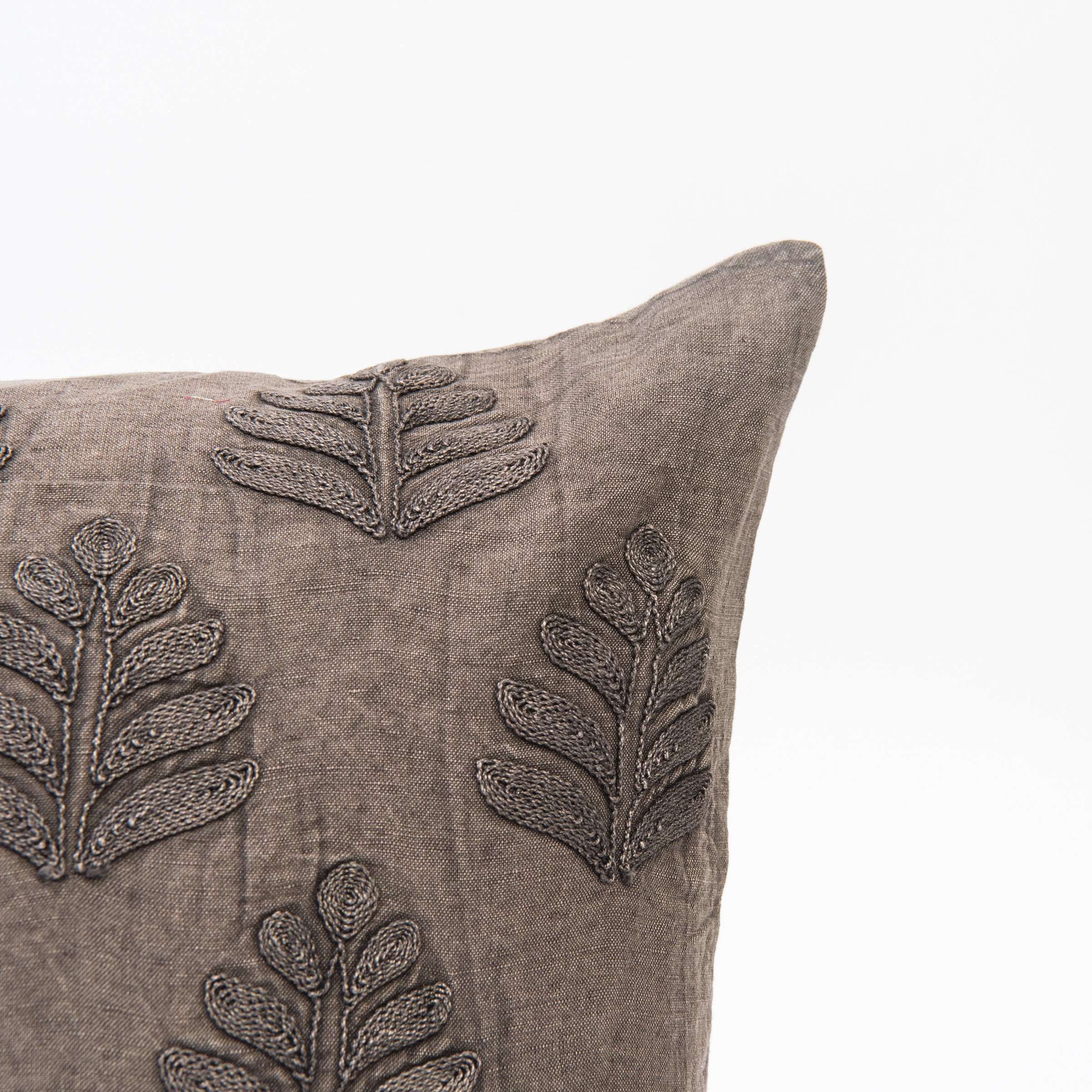 Close up of Orchard Pillow in Charcoal, 16"x24" on a white background at Addison West