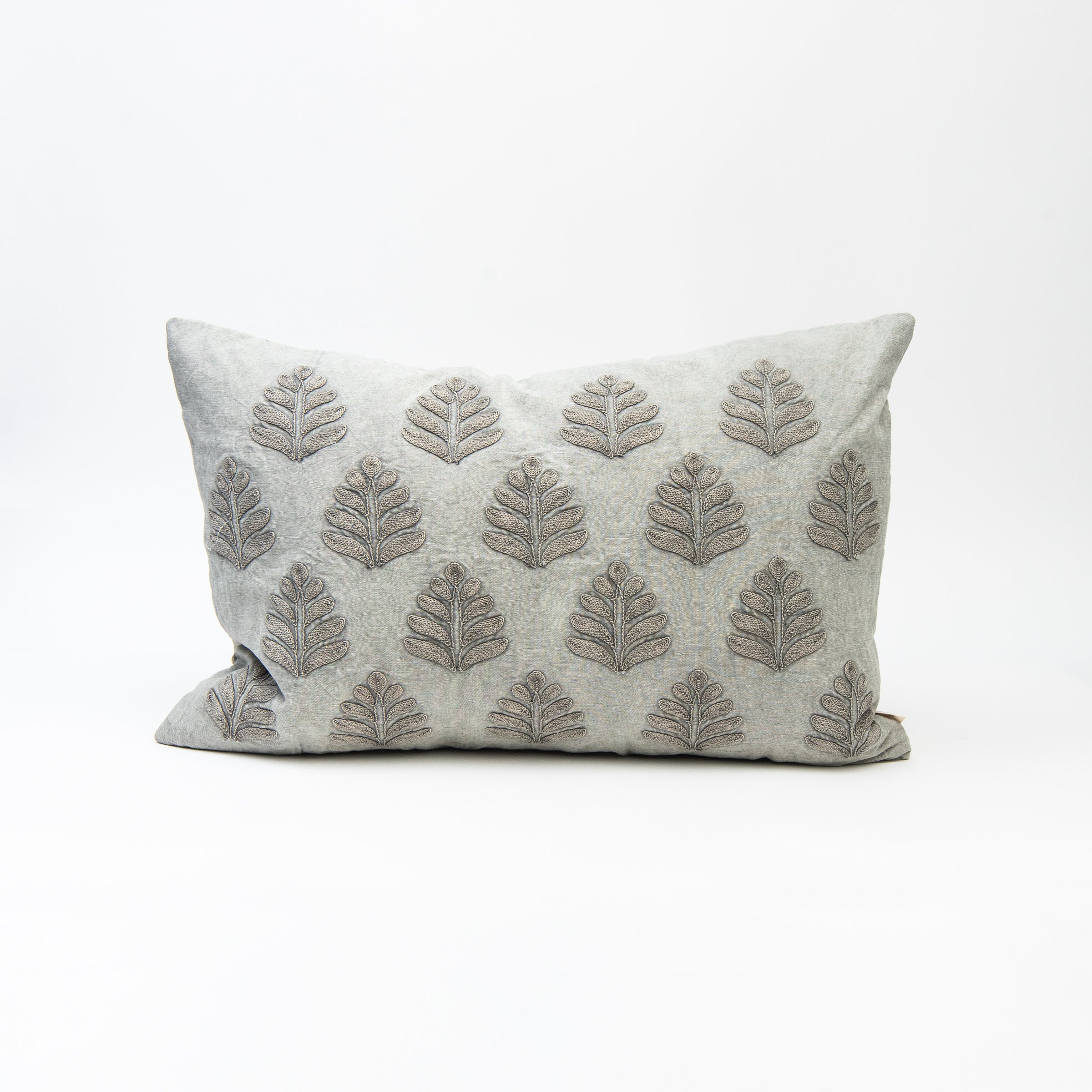 Orchard Pillow in Fog, 16"x24" on a white background at Addison West