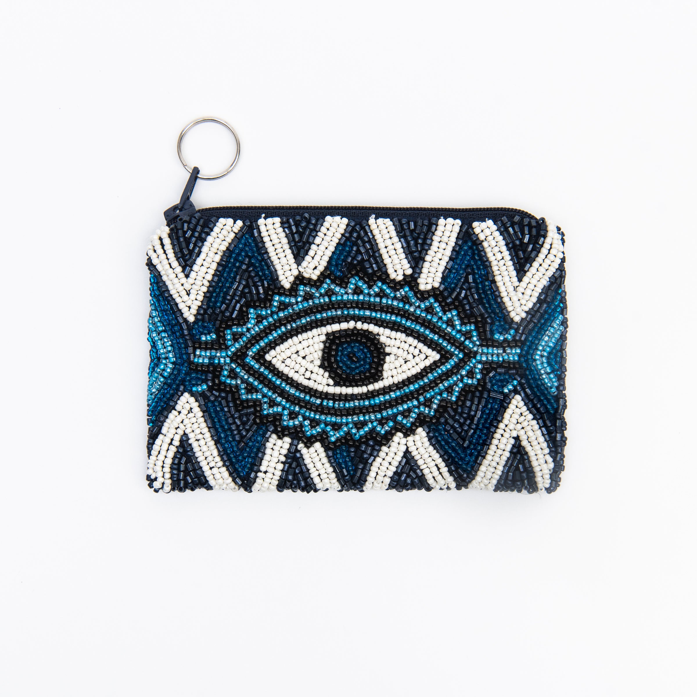Evil Eye Beaded Coin Purse on a white background at Addison West