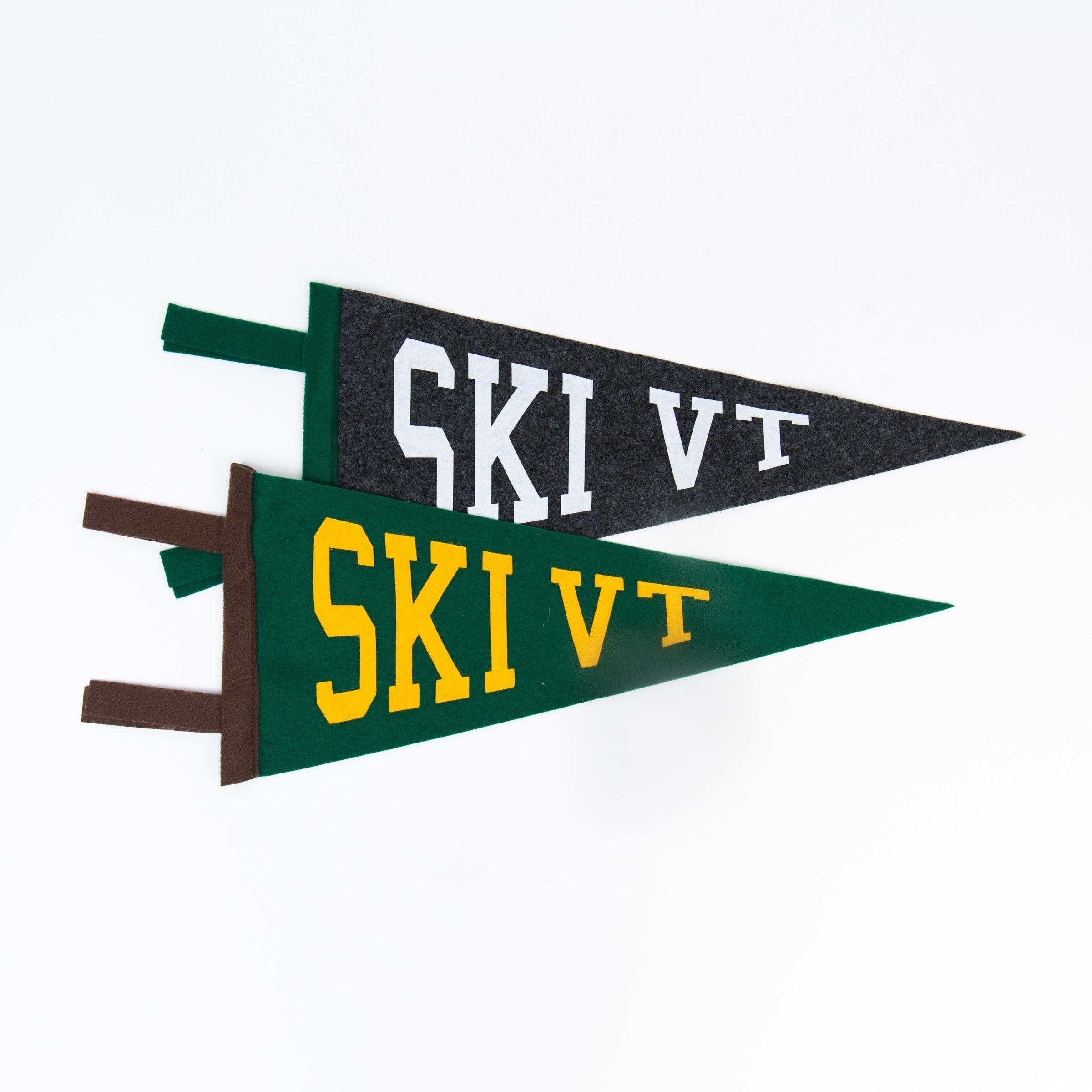 Ski VT Pennant in Green and grey on a white background at Addison West