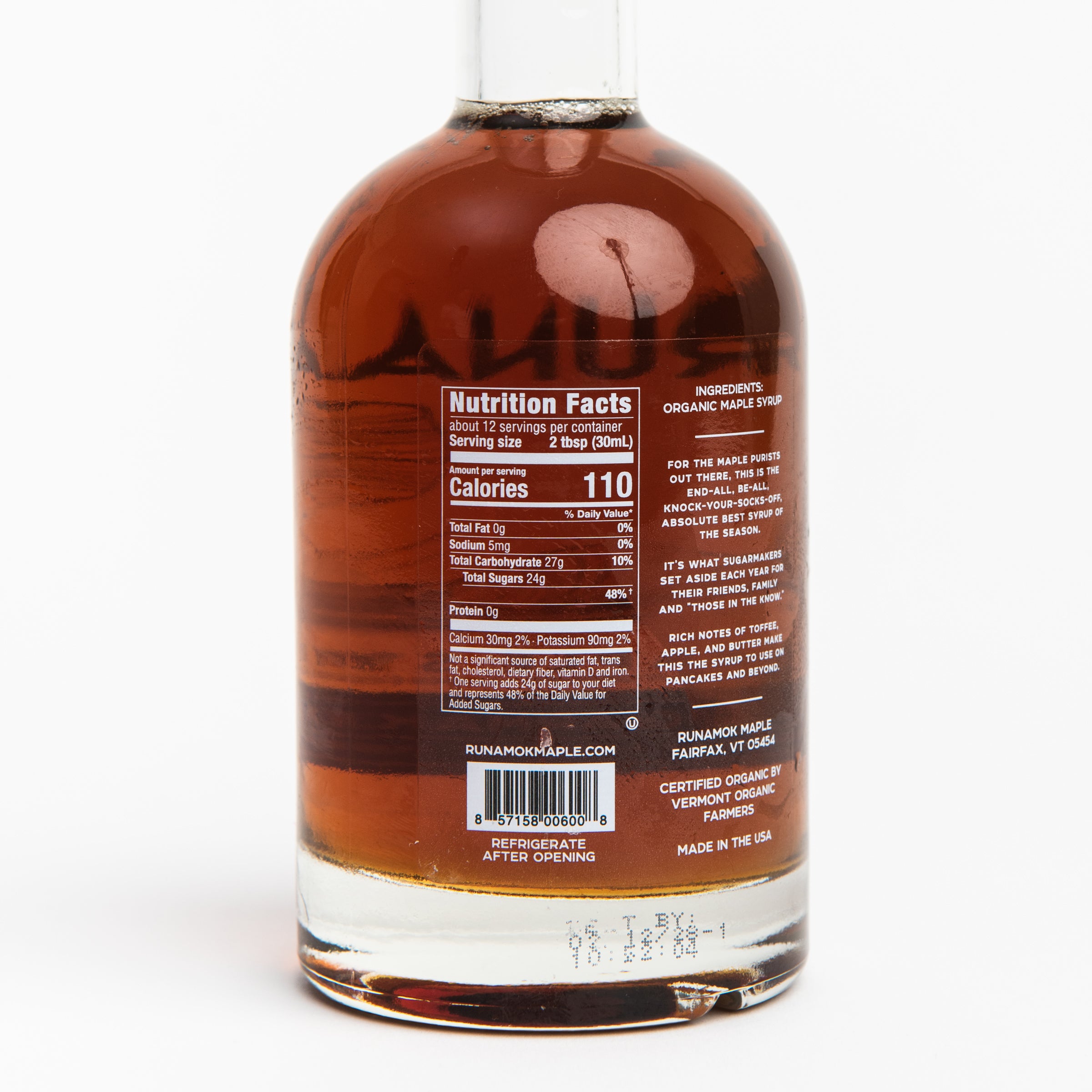 Runamok Sugarmaker's Cut Maple Syrup on a white background at Addison West