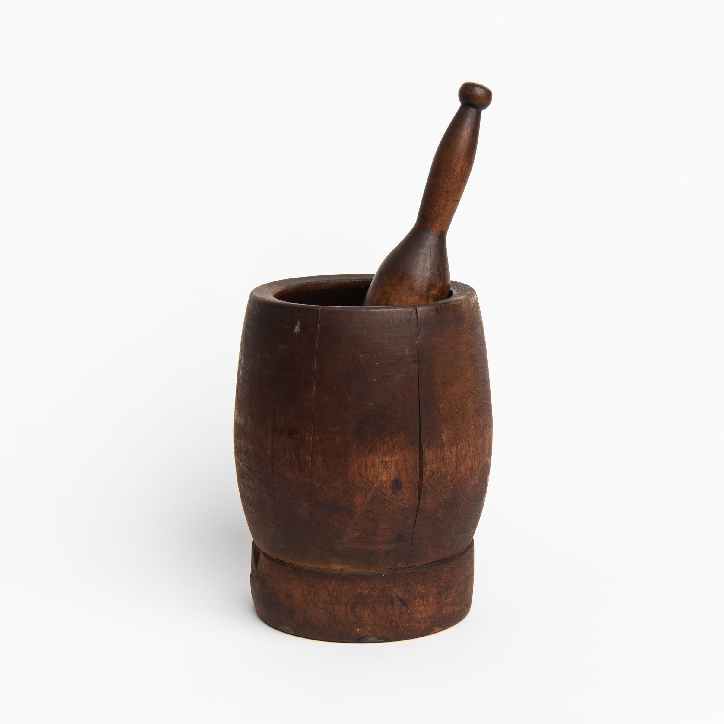Vintage Wood Mortar and Pestle on a white background at Addison West