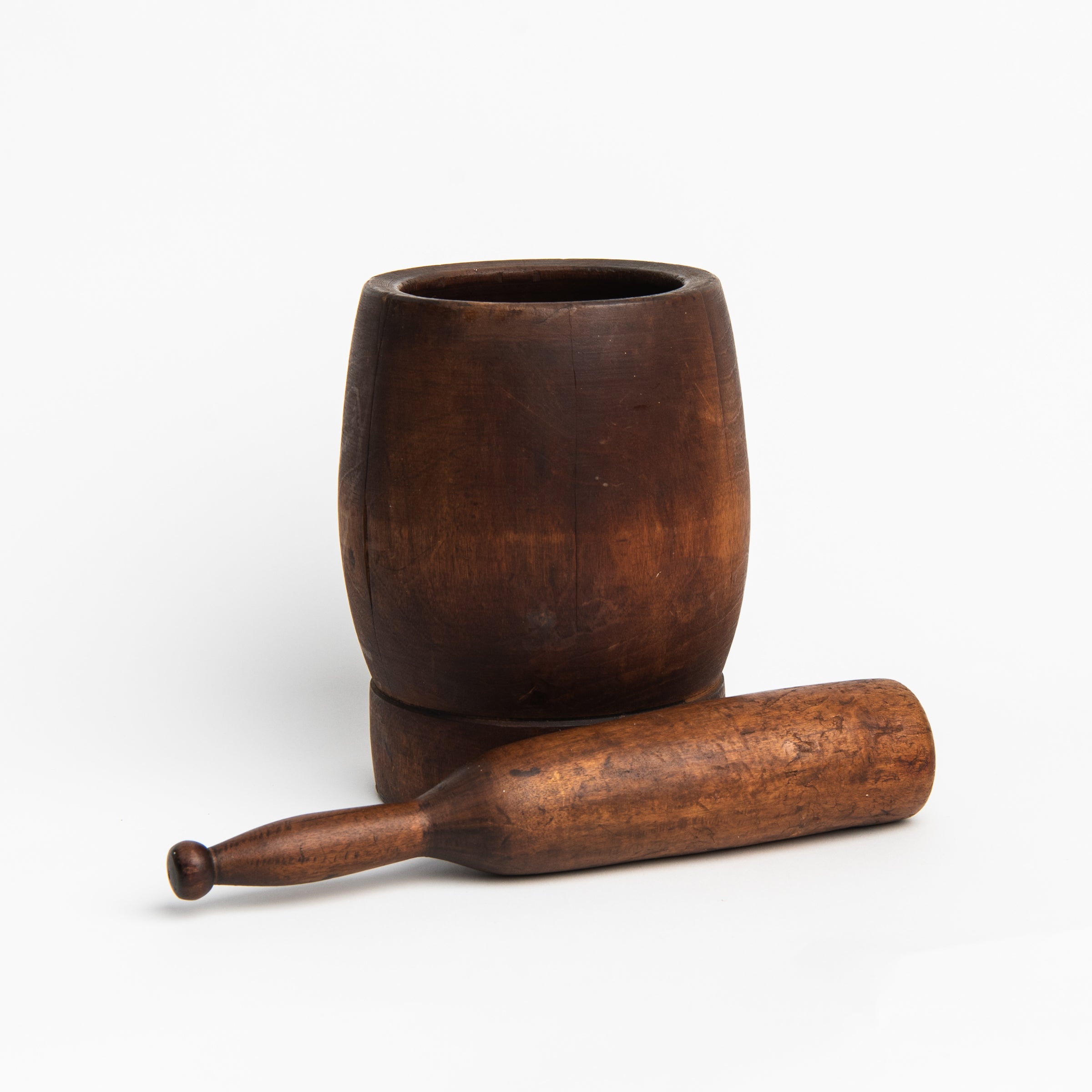 Vintage Wood Mortar and Pestle on a white background at Addison West