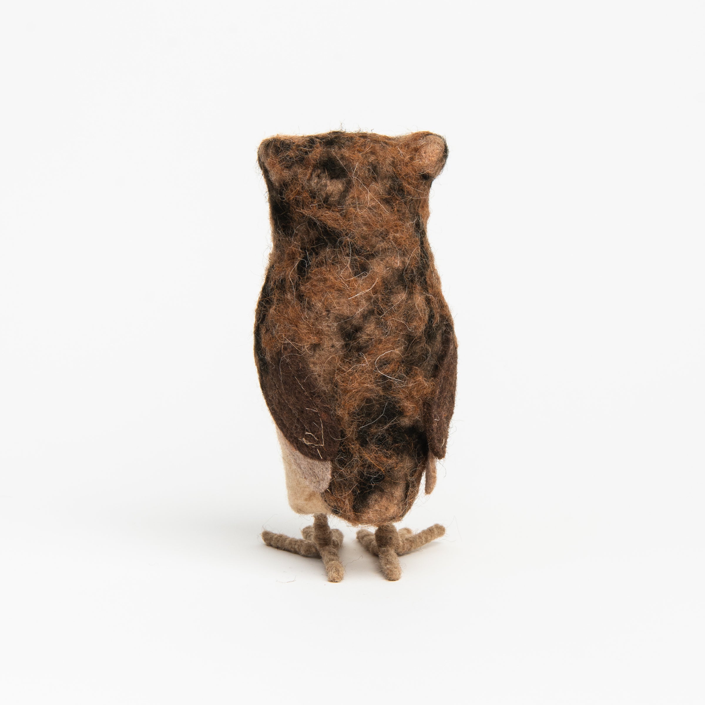 Back of Handmade Wool Felt Burrowing Owl on a white background at Addison West