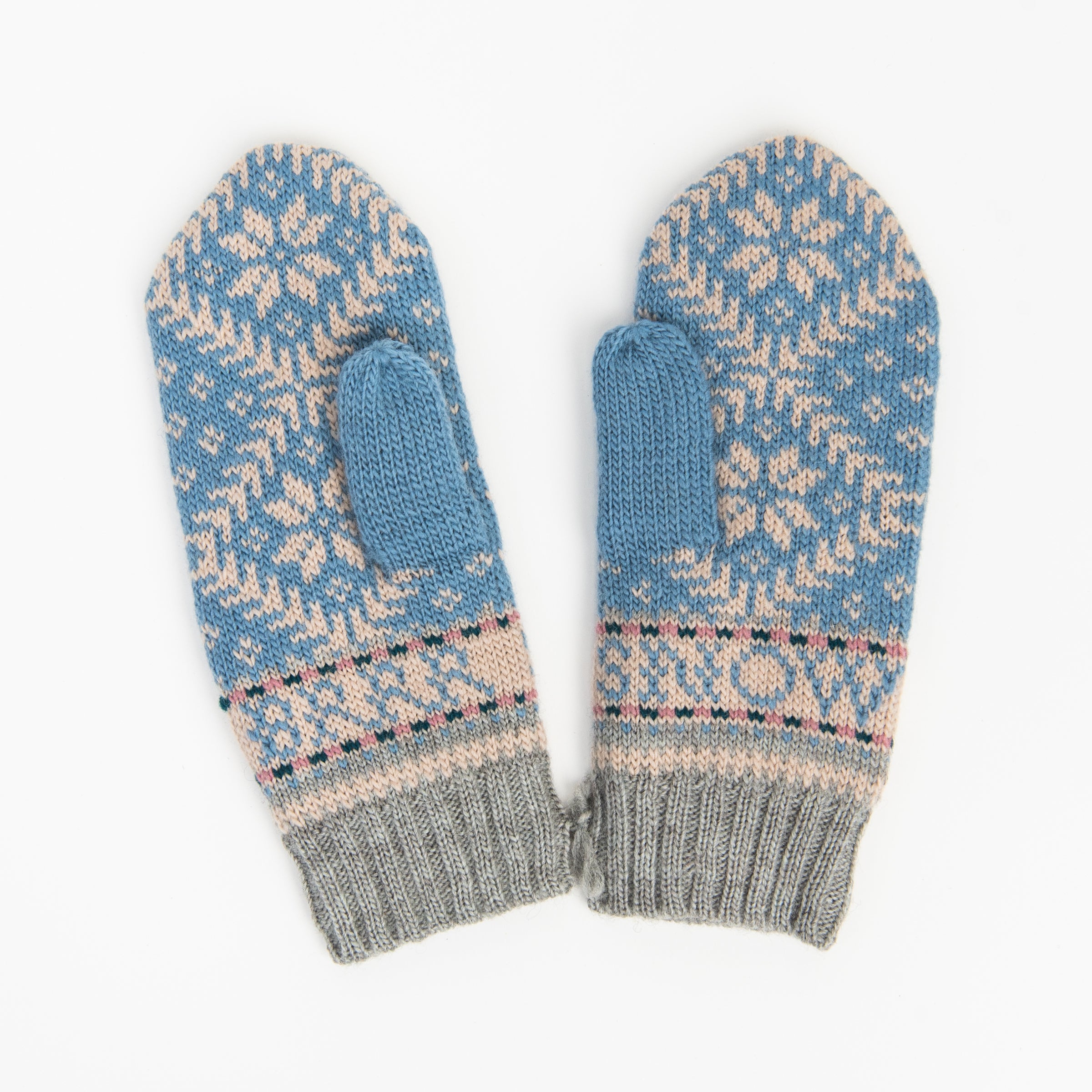Novelty Nordic Mitten in Light Blue on a white background at Addison West