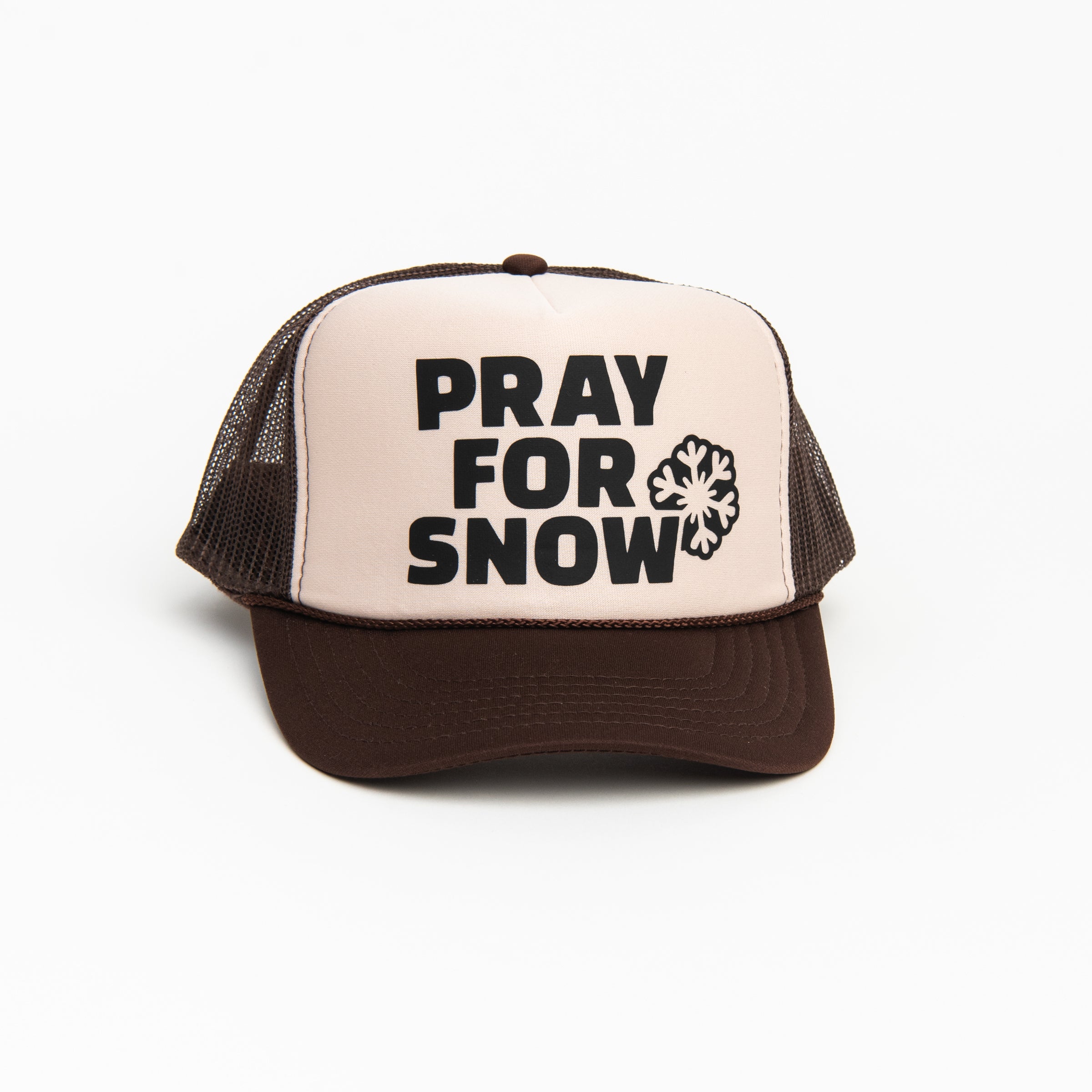 Pray For Snow Trucker Hat on a white background at Addison West