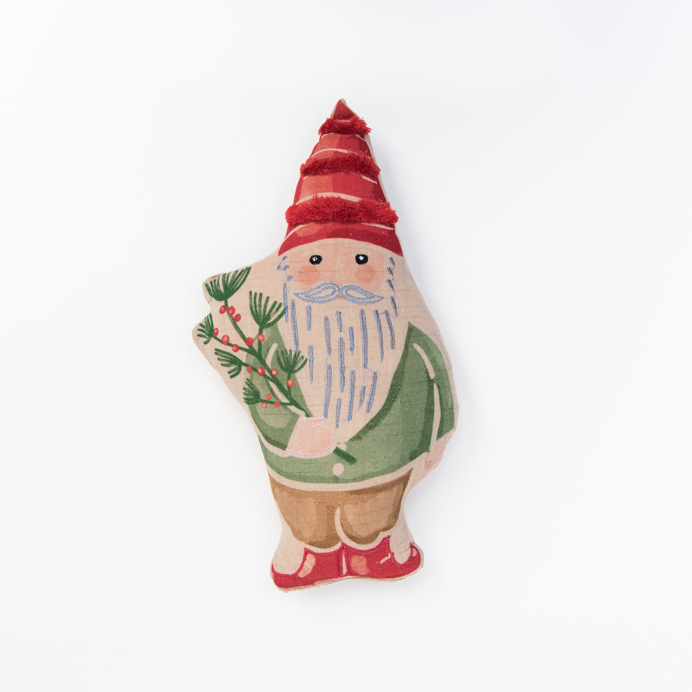 Gnome Embroidered Pillow on a white background at Addison West