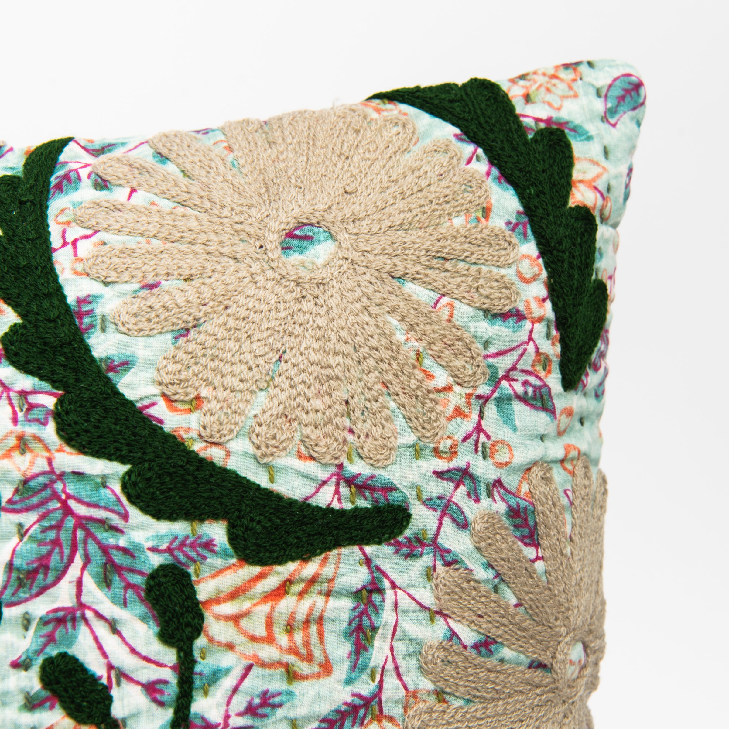 Close up of Voile 18" Printed Throw Pillow on a white background at Addison West