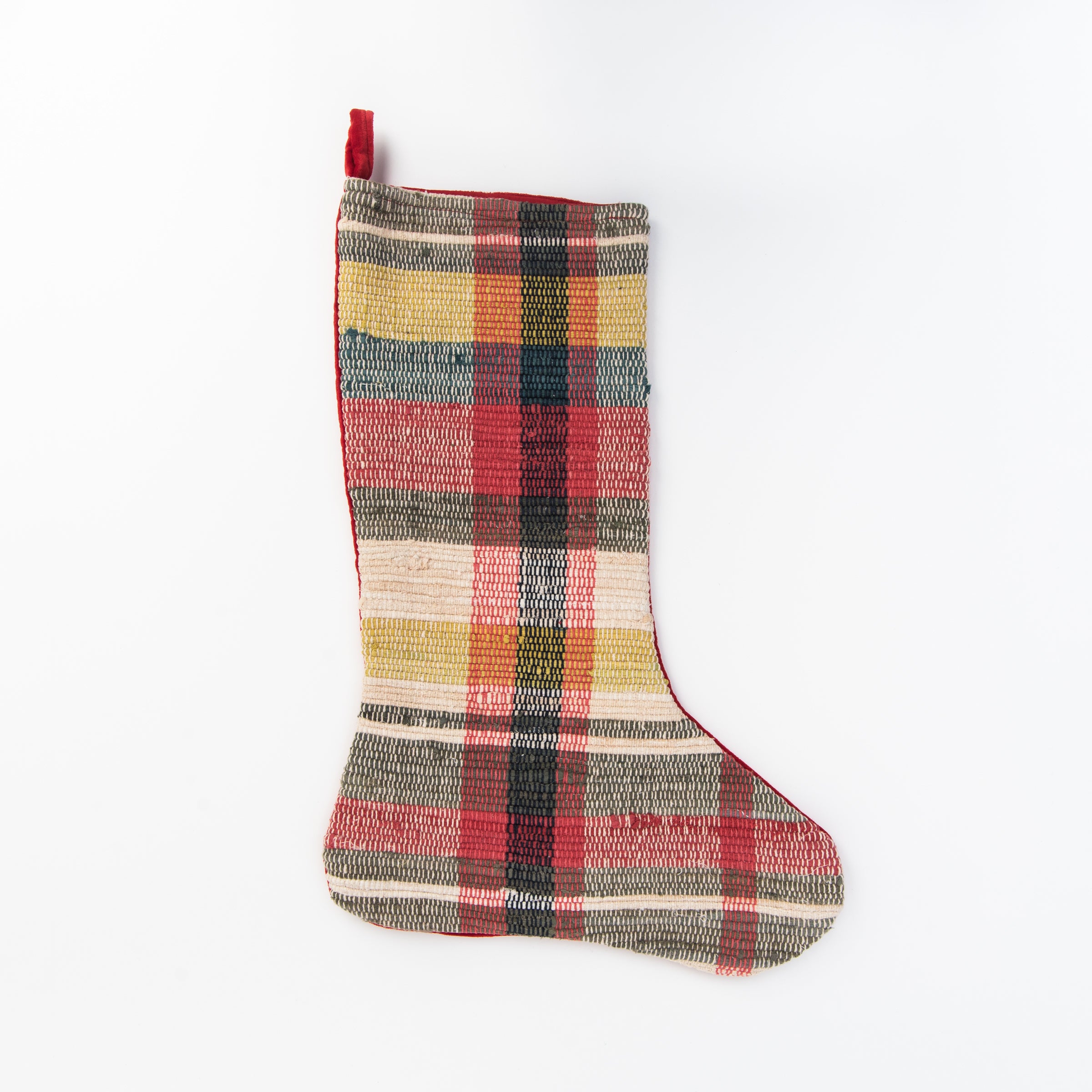 Hand-Woven Plaid Stocking on a white background at Addison West