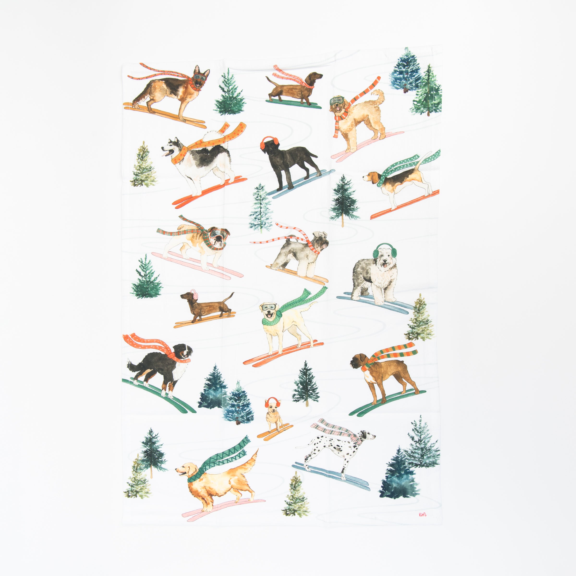 Holiday Ski Dogs Tea Towel on a white background at Addison West