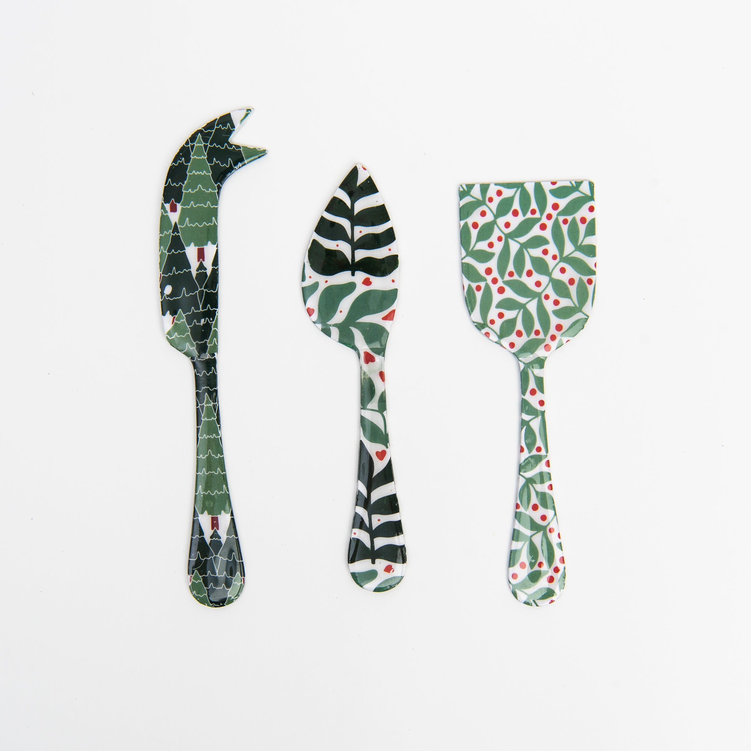 Enameled Holiday Cheese Set on a white background at Addison West