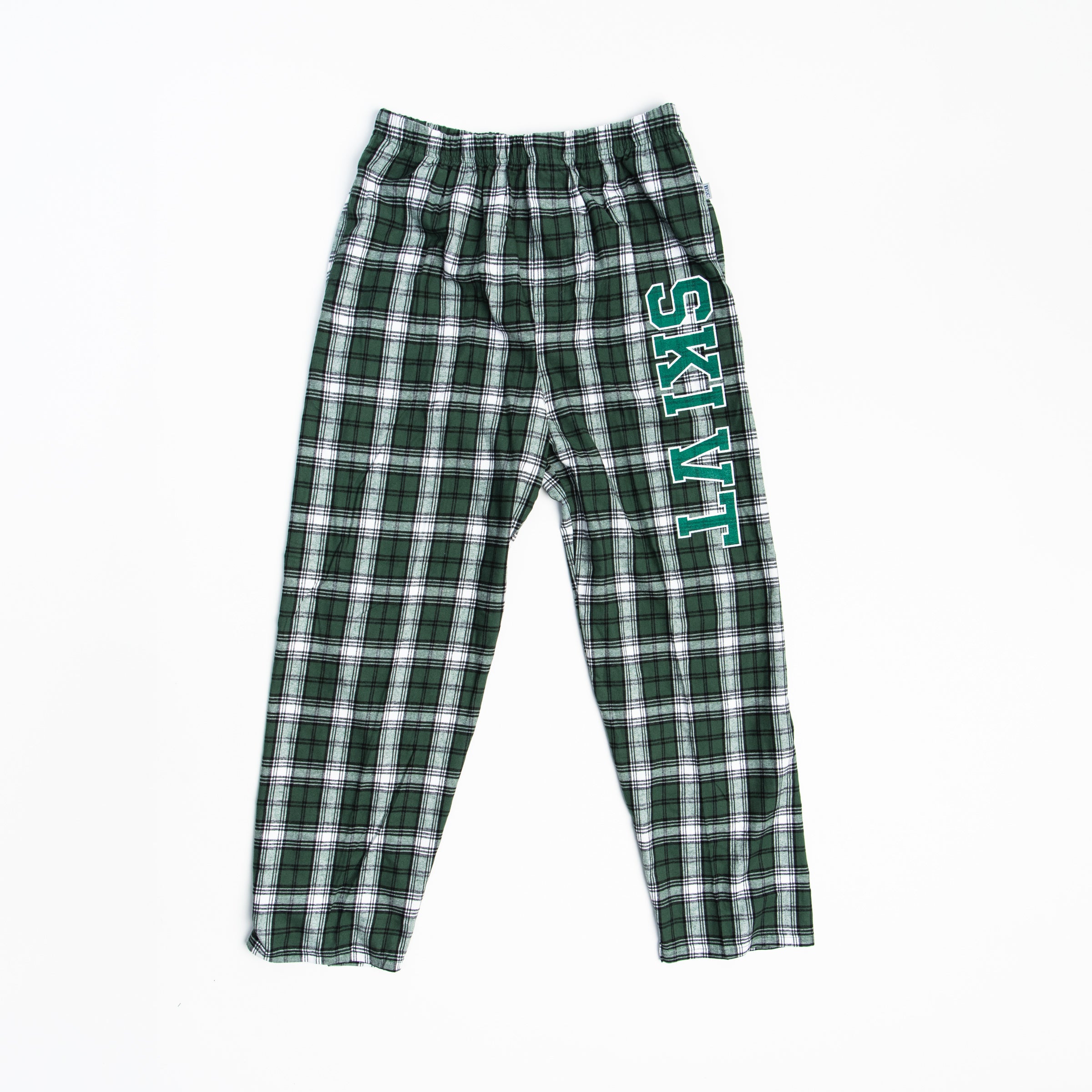 SKI VT Men's Flannel Pant in Green Plaid on a white background at Addison West