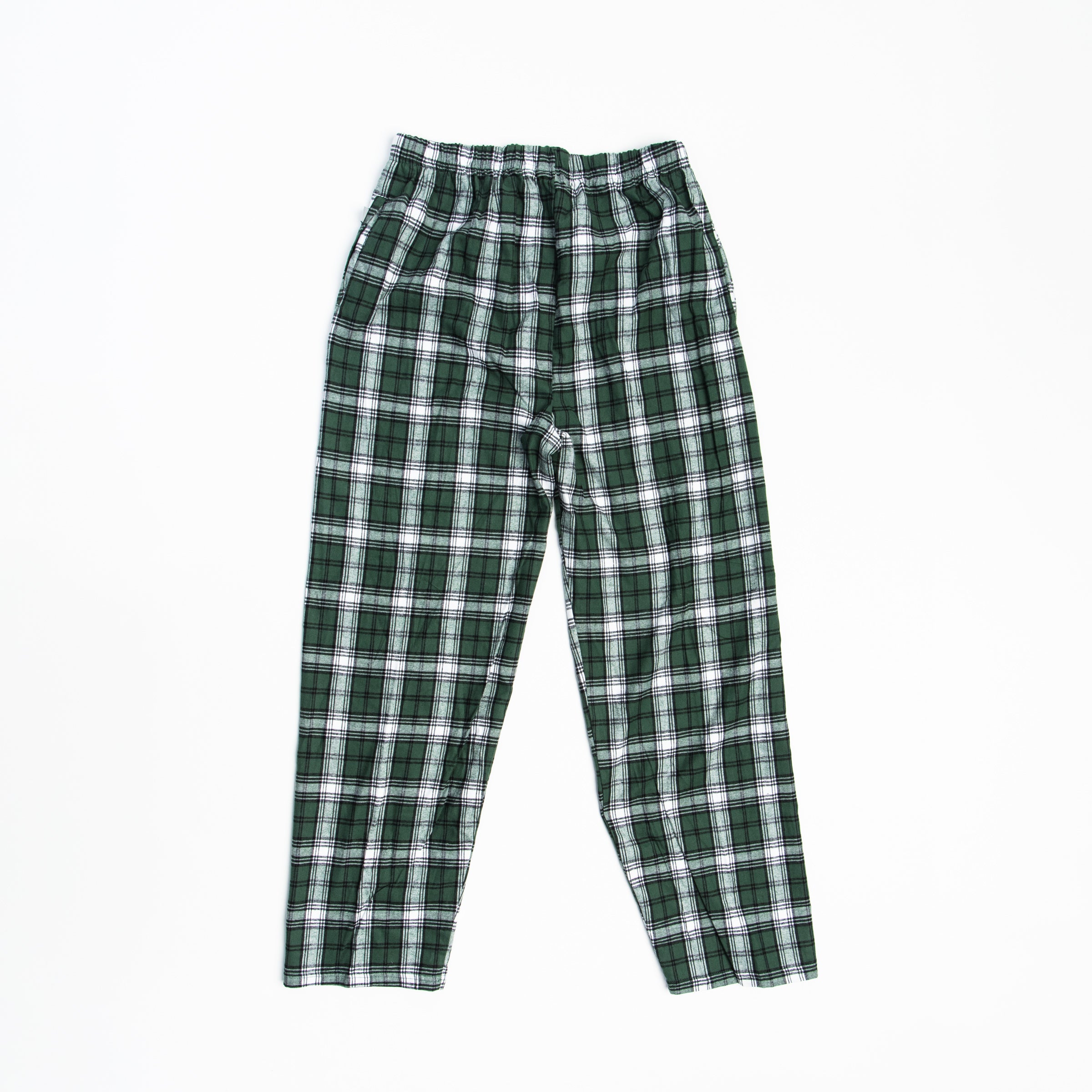 Back of SKI VT Men's Flannel Pant in Green Plaid on a white background at Addison West