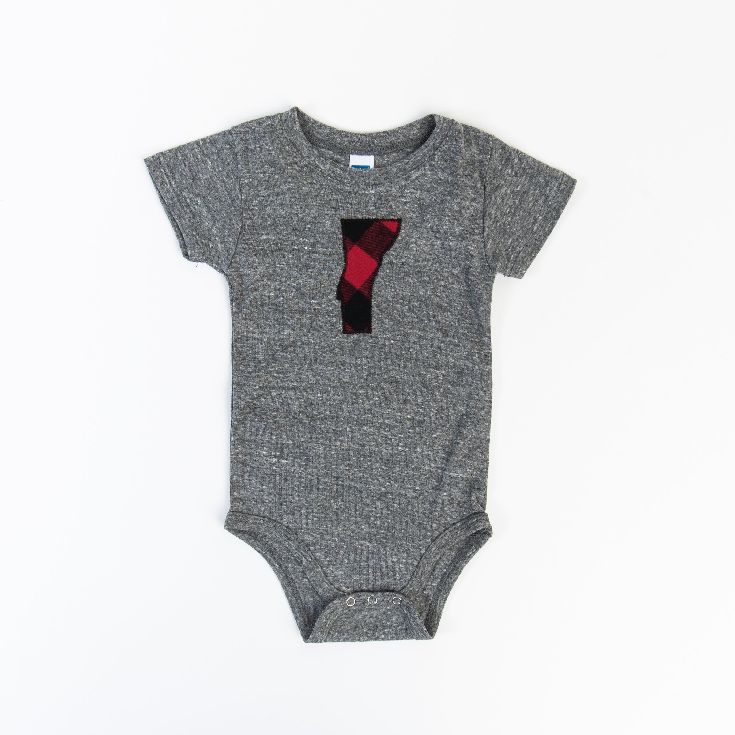 Vermont Baby Bodysuit - Red Flannel on a white background at Addison West