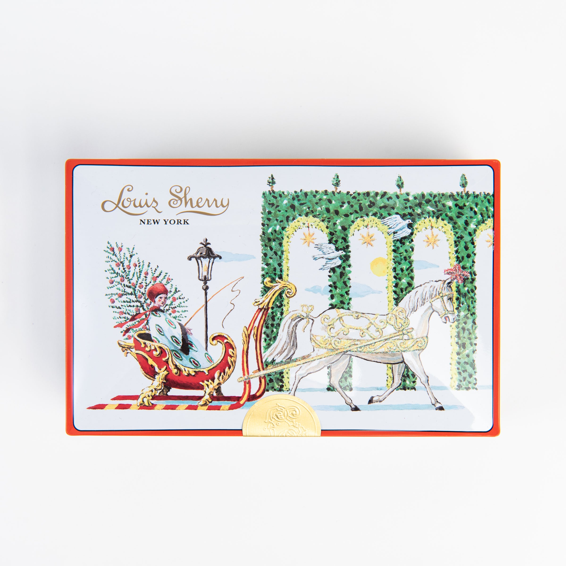 Louis Sherry Harrison Howard Sleigh 12-Piece Tin on a white background at Addison West