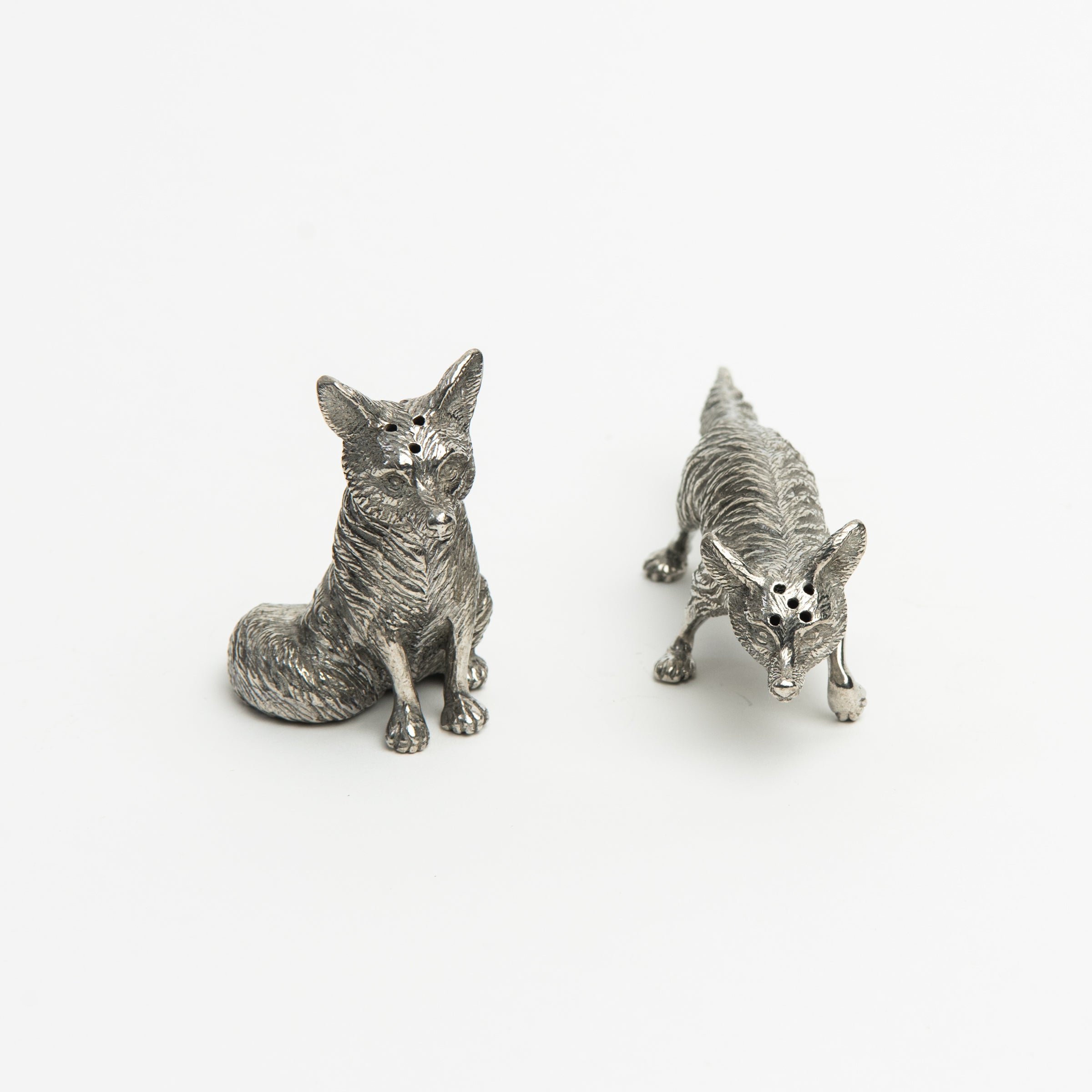Pewter Foxes Salt & Pepper Set on a white background at Addison West