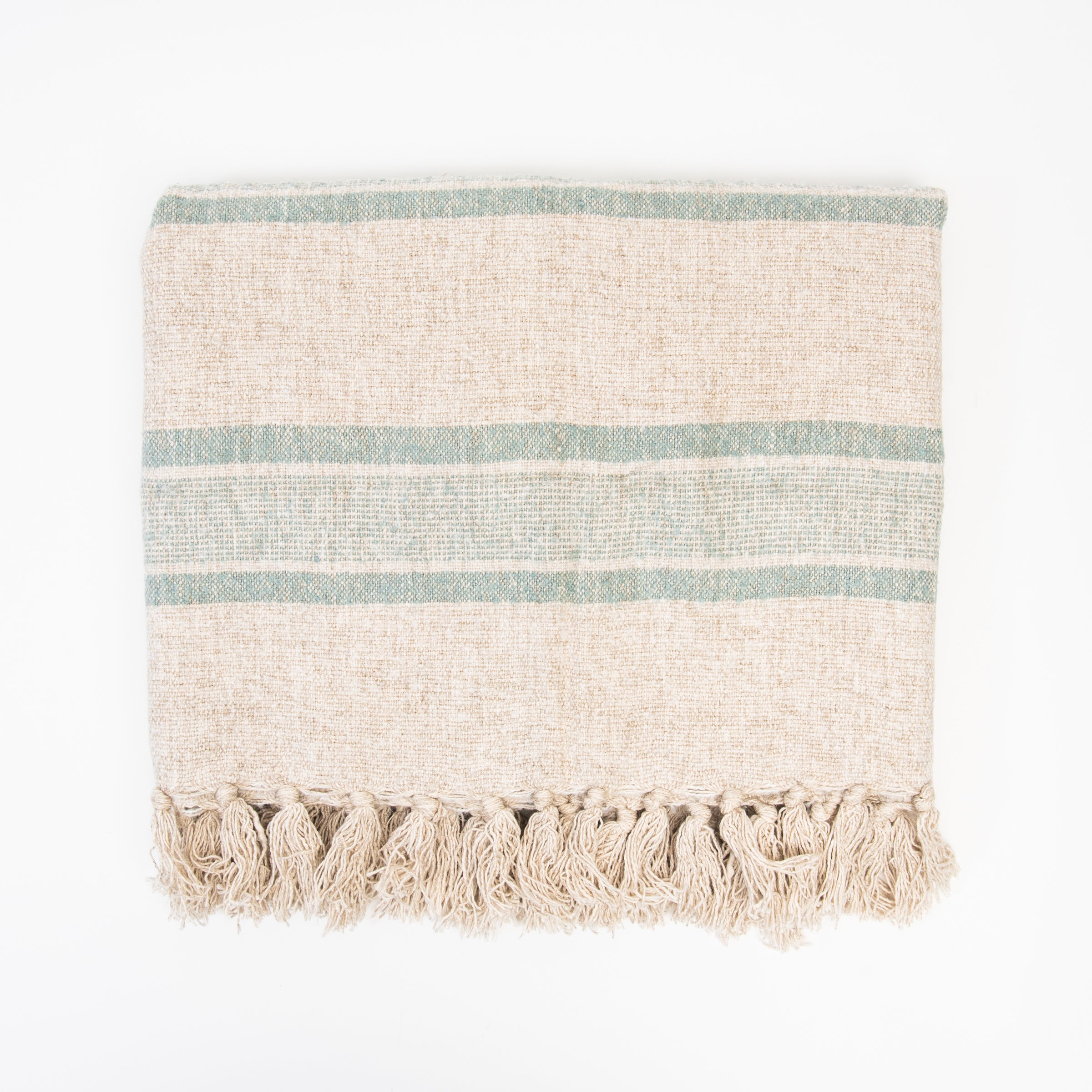 Tulum Striped Throw in Blue on a white background at Addison West