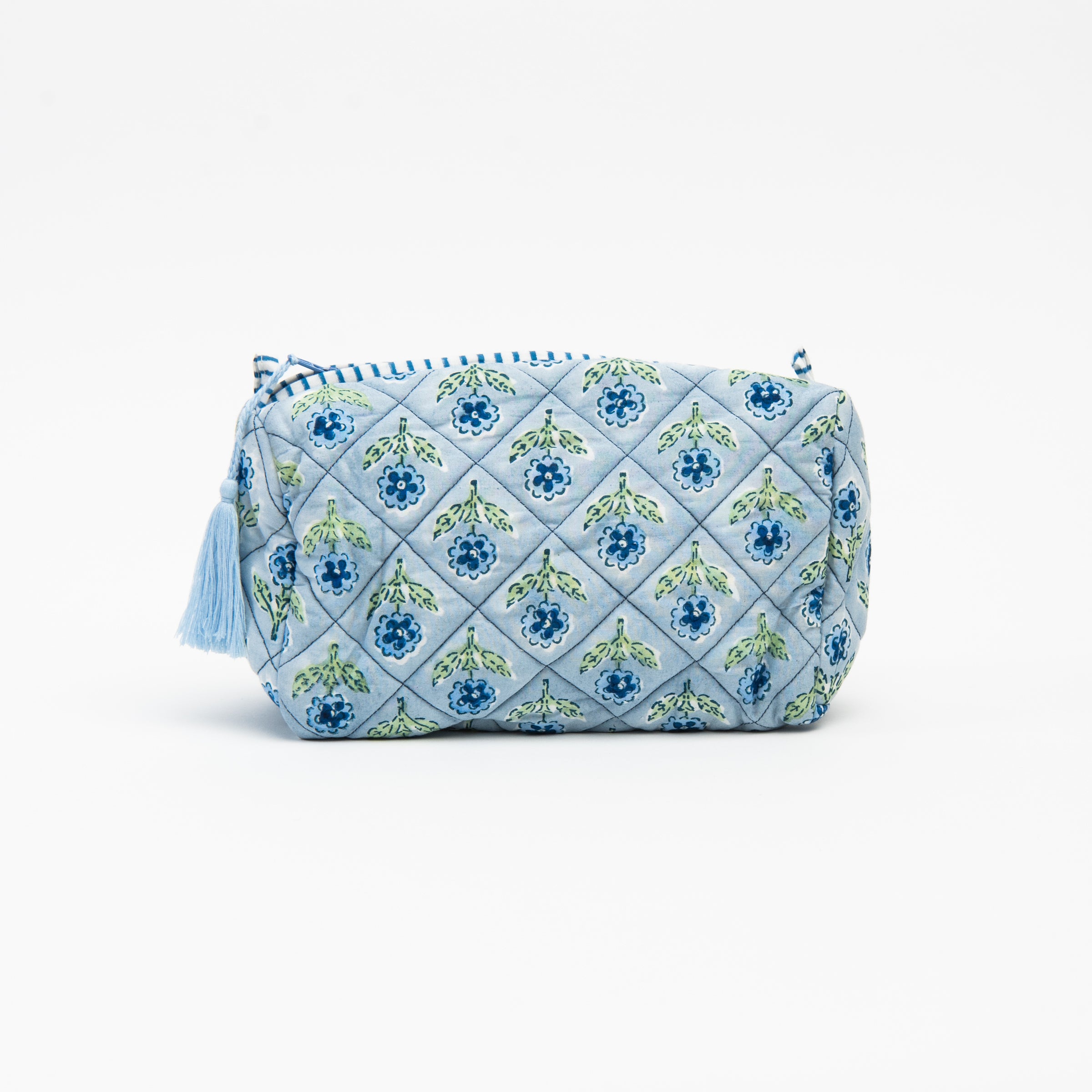 Medium Mona Print Toiletry Bag in Blue on a white background at Addison West