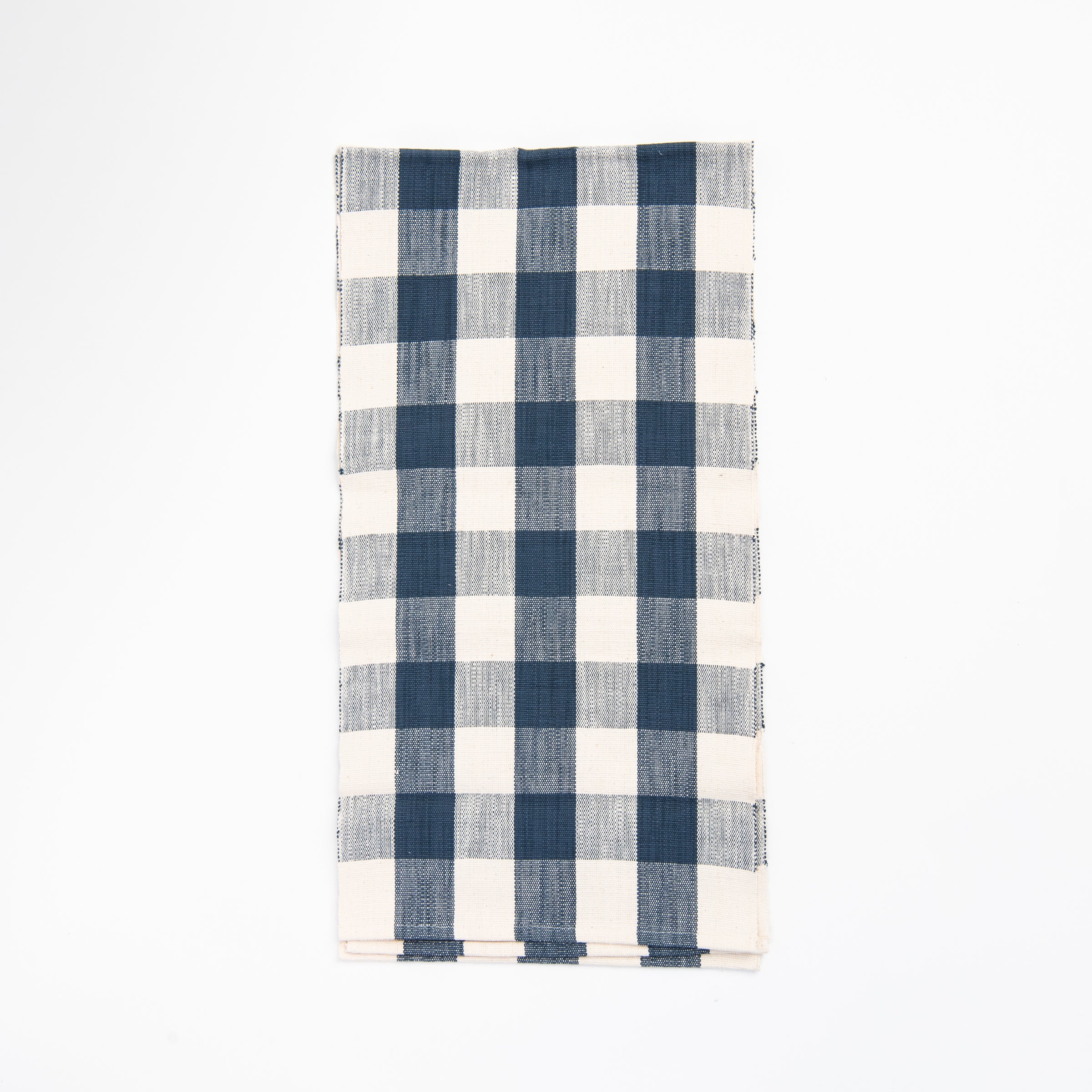 Grace Gingham Table Runner in Dark Blue on a white background at Addison West