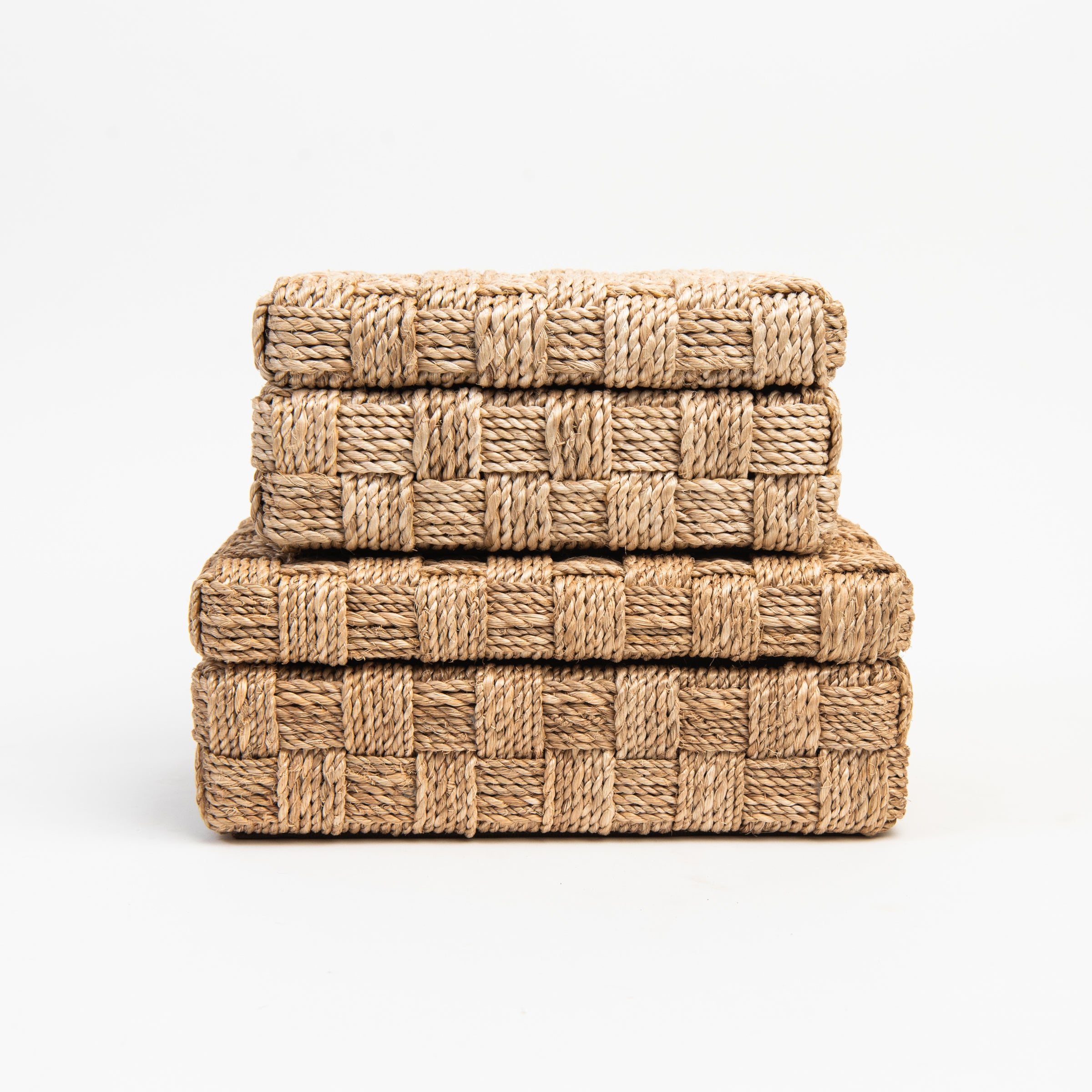 Large Natural Abaca Rope Hinged Box on a white background at Addison West