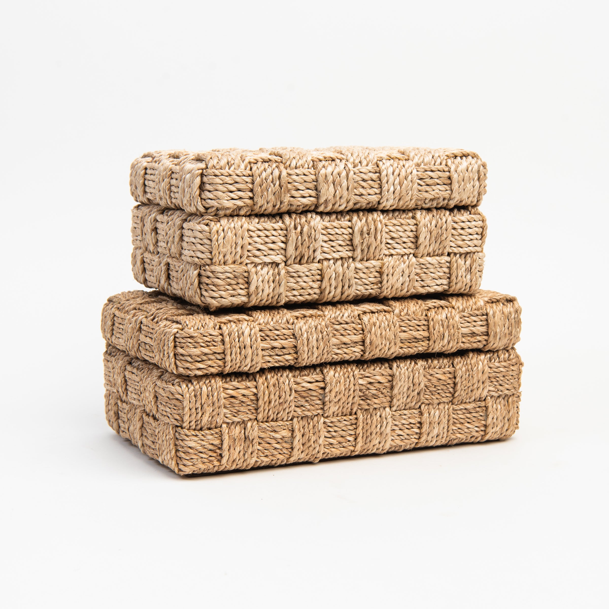 Large Natural Abaca Rope Hinged Box on a white background at Addison West