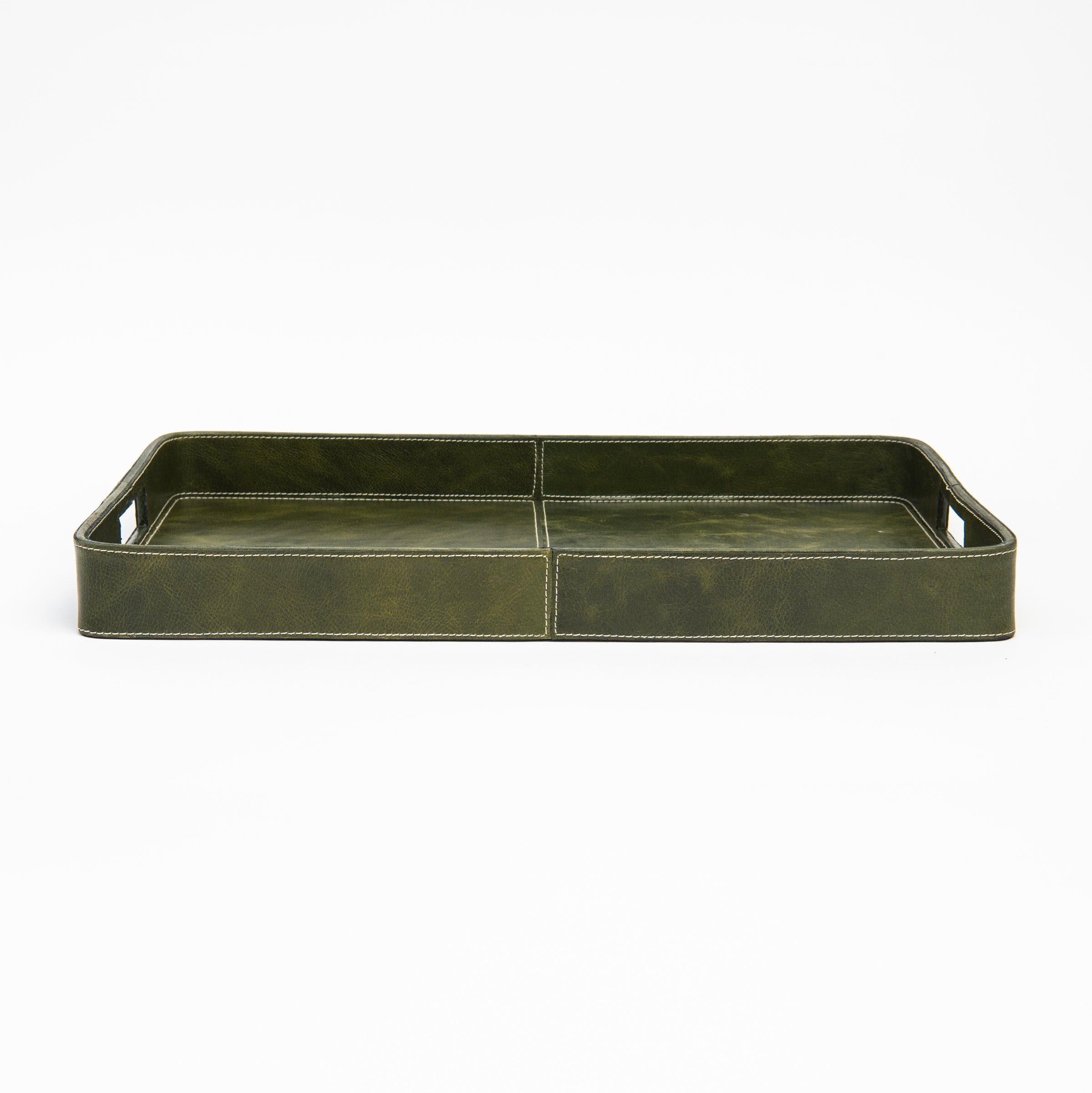 Olive Leather Tray on a white background at Addison West