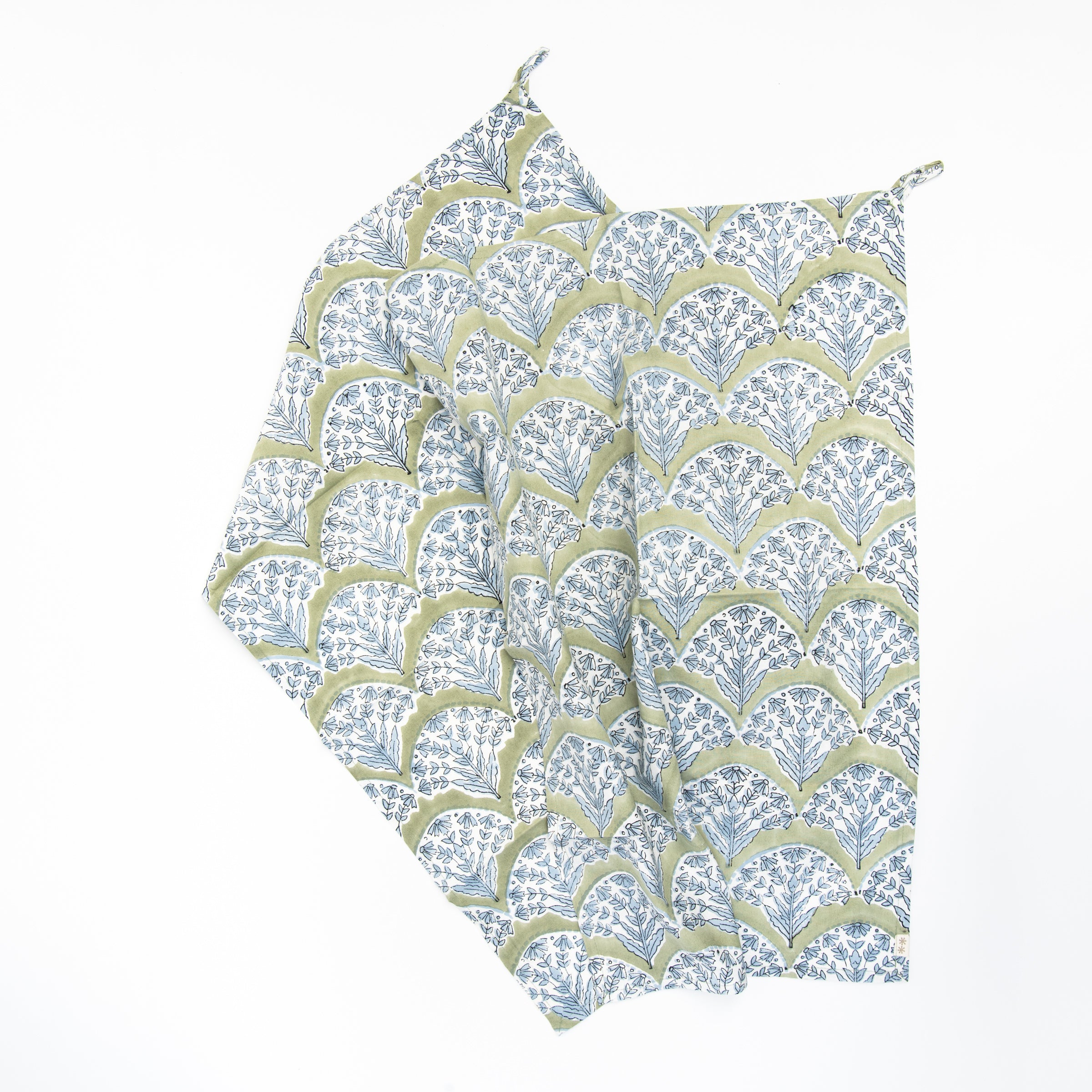 Summer Sage Block Print Tea Towels, Set of 2 on a white background at Addison West
