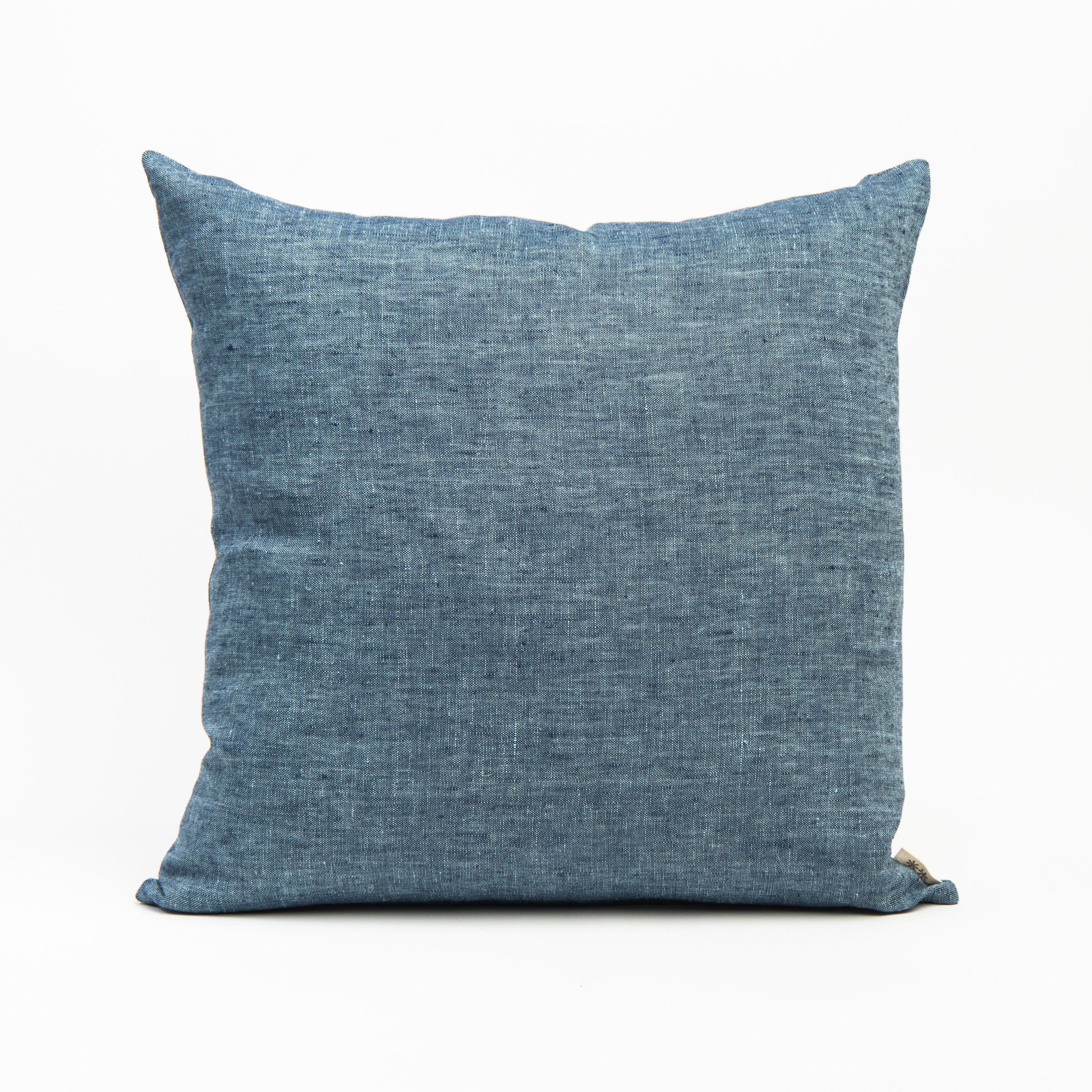 20" Linen Chambray Pillow in Denim on a white background at Addison West