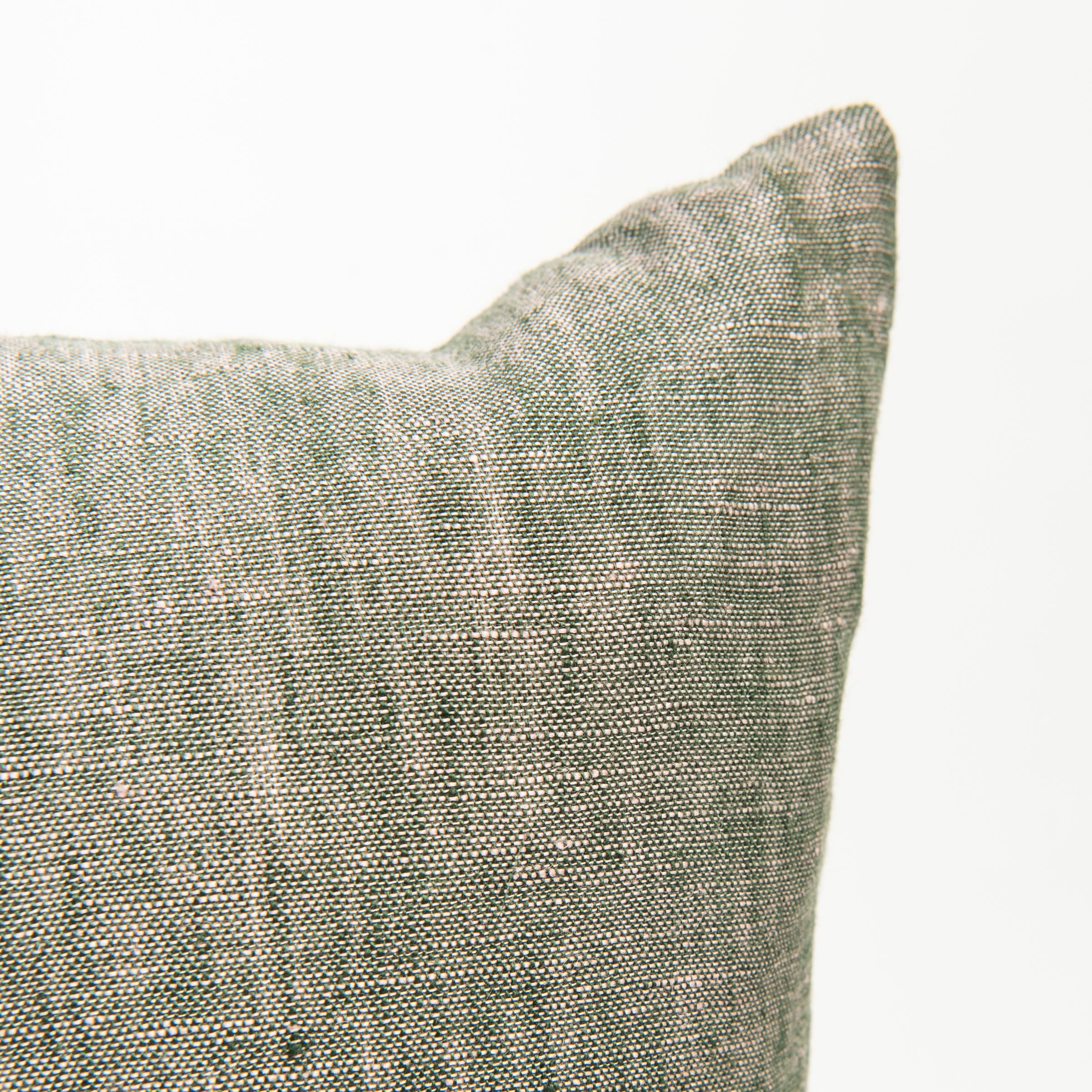 20" Linen Chambray Pillow in Green on a white background at Addison West