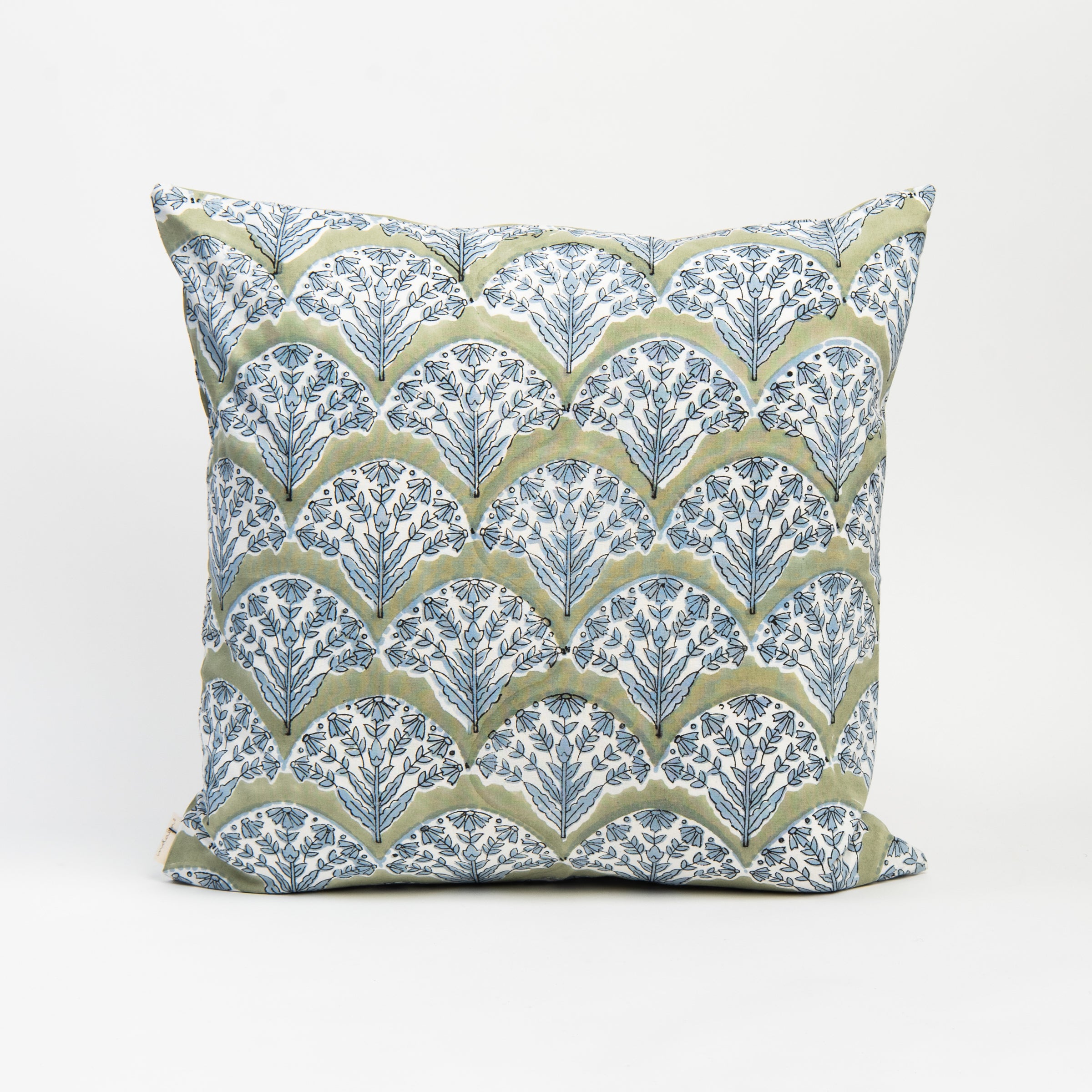 Summer Sage Square Block Print Pillow on a white background at Addison West